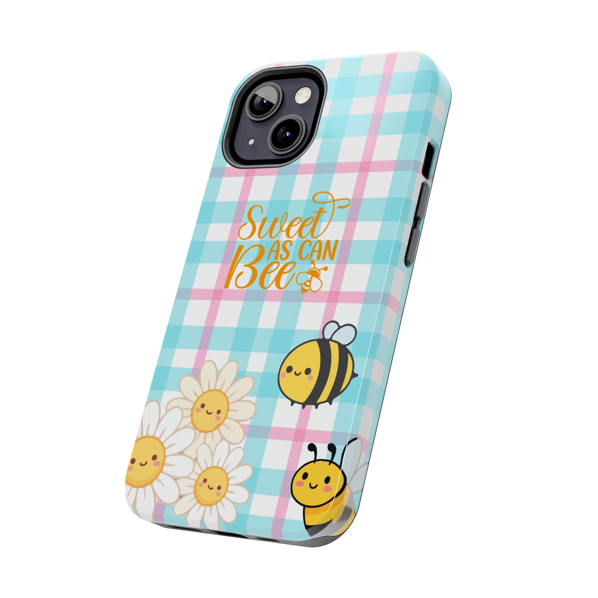 Sweet As Can Bee Tough Phone Case — Cute Bee & Daisy Plaid Protective Cover
