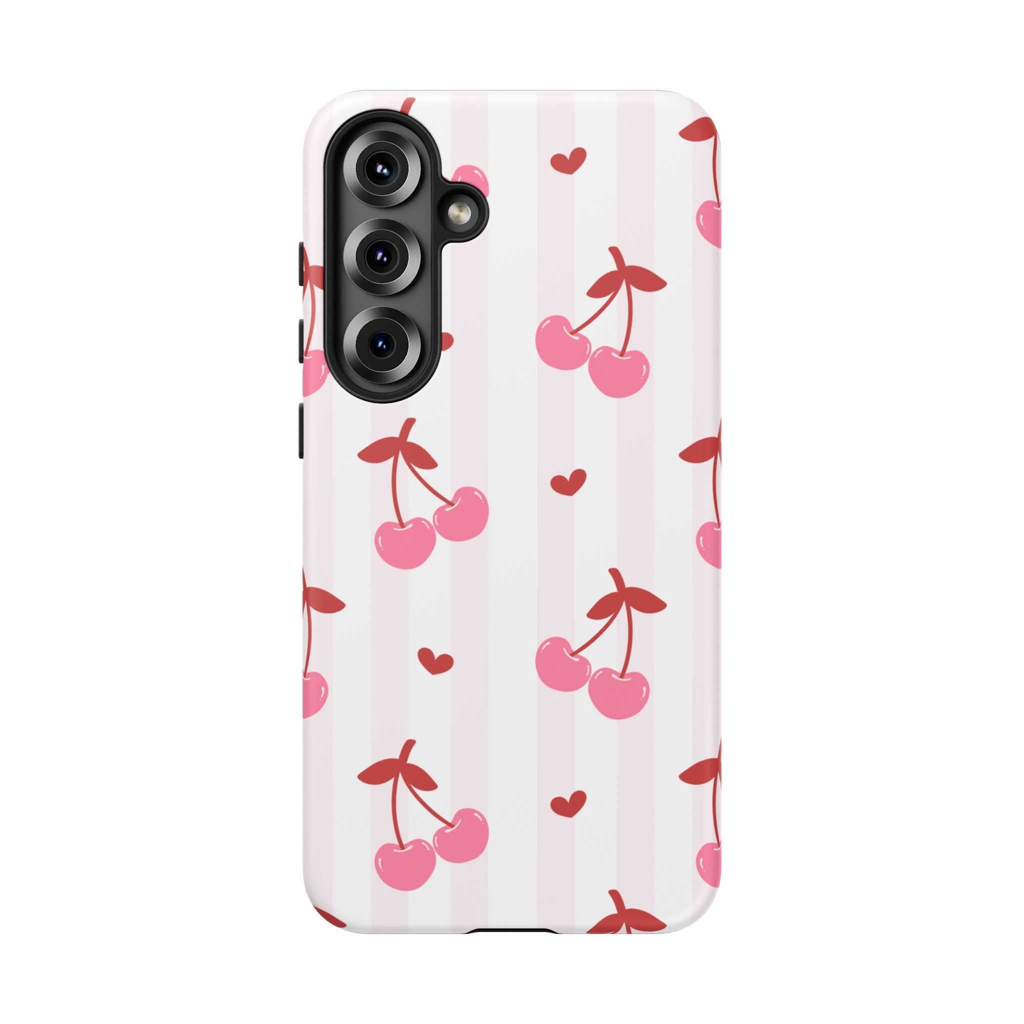 Pink Cherry Pattern Tough Phone Case — Cute Retro Fruit Design