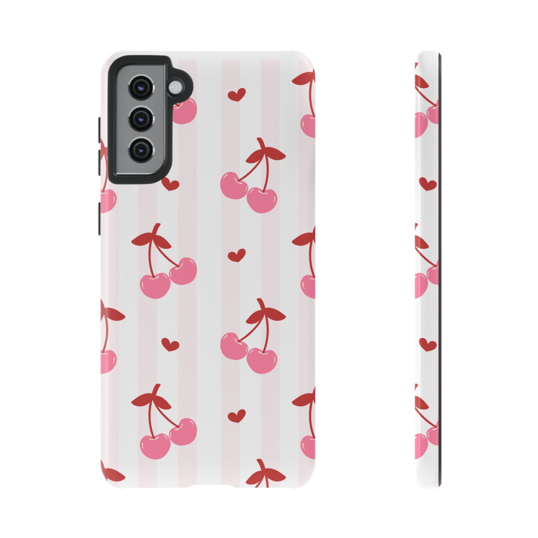 Pink Cherry Pattern Tough Phone Case — Cute Retro Fruit Design