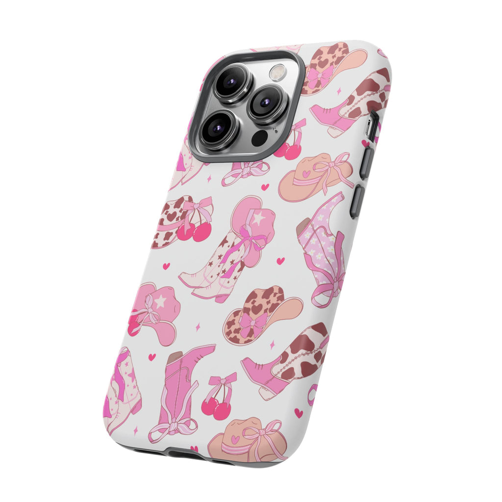 Pink Cowgirl Phone Case - Cute Western Boots & Hats Pattern Tough Case