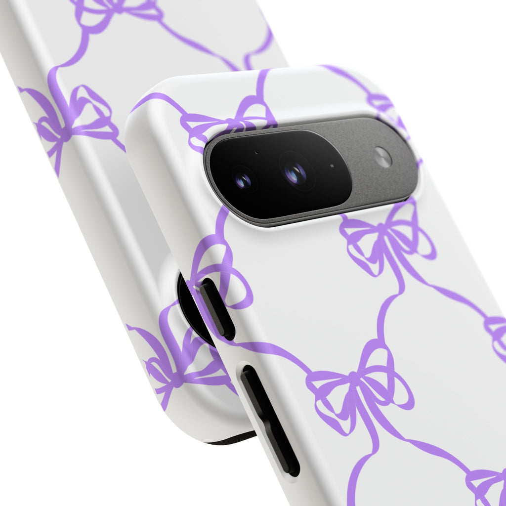 Lavender Bow Pattern Tough Phone Case - Striped Cute iPhone Cover