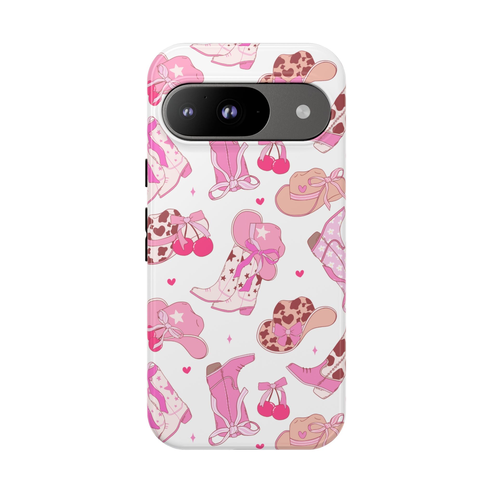 Pink Cowgirl Phone Case - Cute Western Boots & Hats Pattern Tough Case