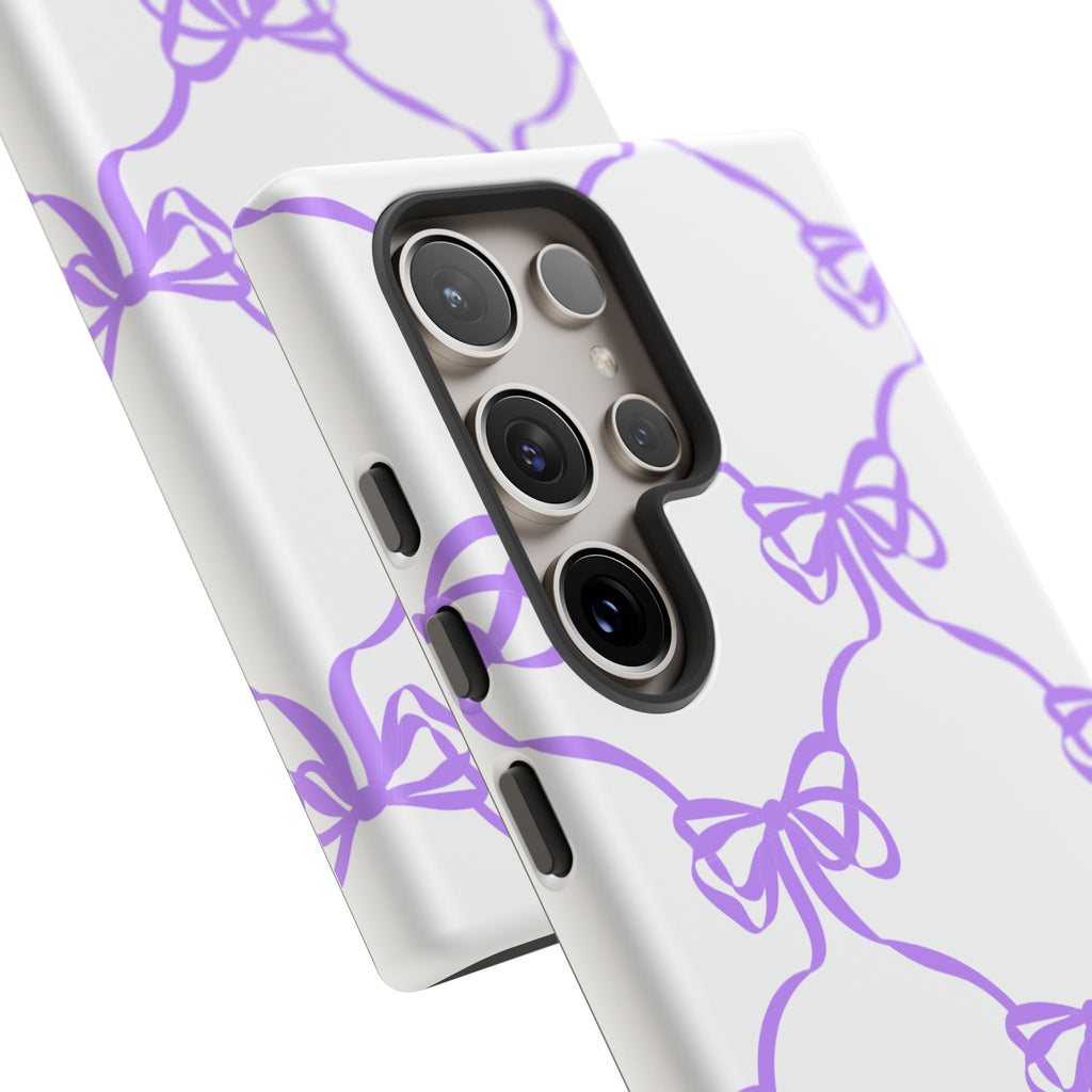 Lavender Bow Pattern Tough Phone Case - Striped Cute iPhone Cover
