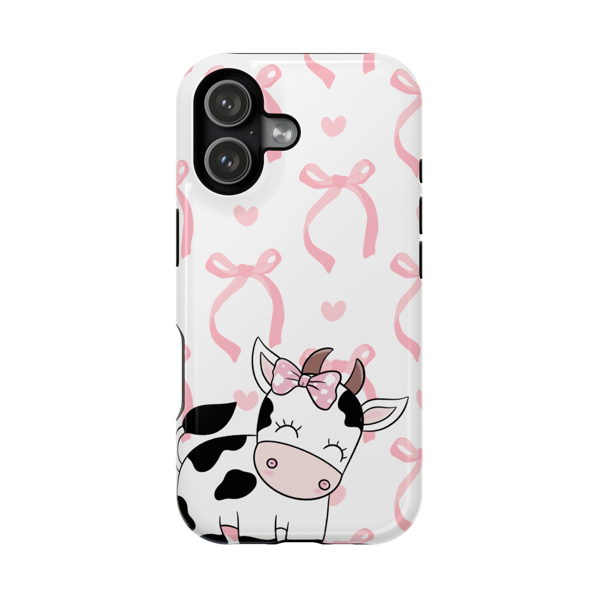 Cute Cow Phone Case — Pink Bows Magnetic Impact-Resistant Case