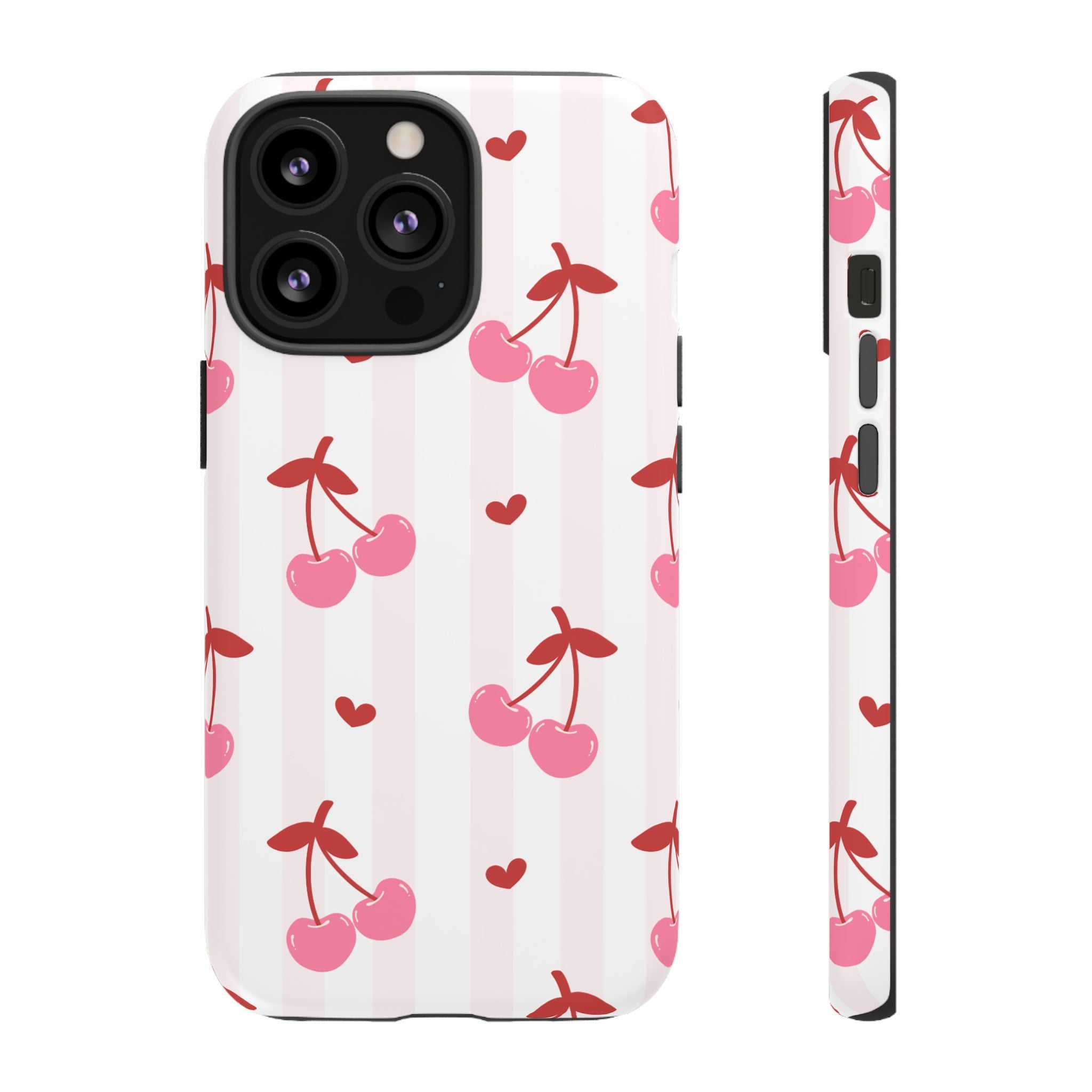 Pink Cherry Pattern Tough Phone Case — Cute Retro Fruit Design