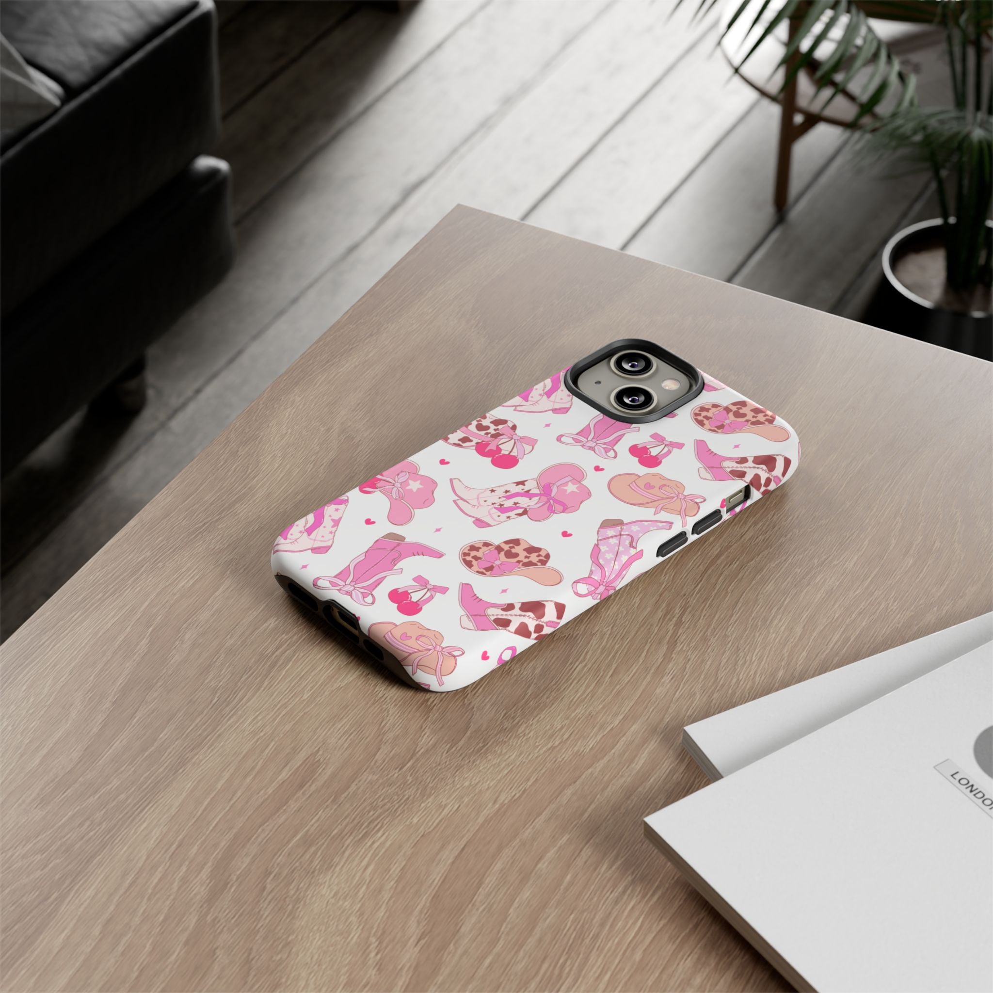 Pink Cowgirl Phone Case - Cute Western Boots & Hats Pattern Tough Case