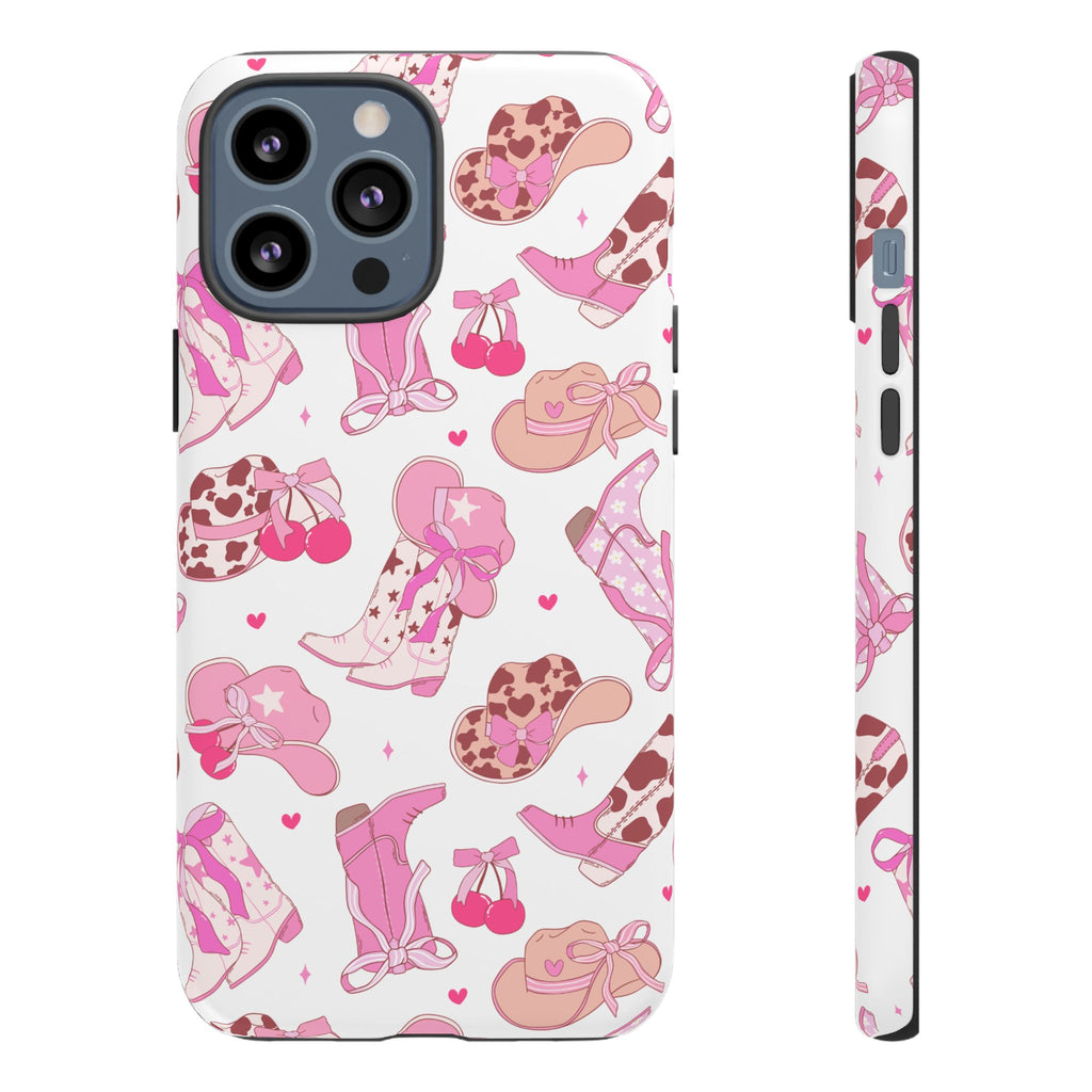 Pink Cowgirl Phone Case - Cute Western Boots & Hats Pattern Tough Case