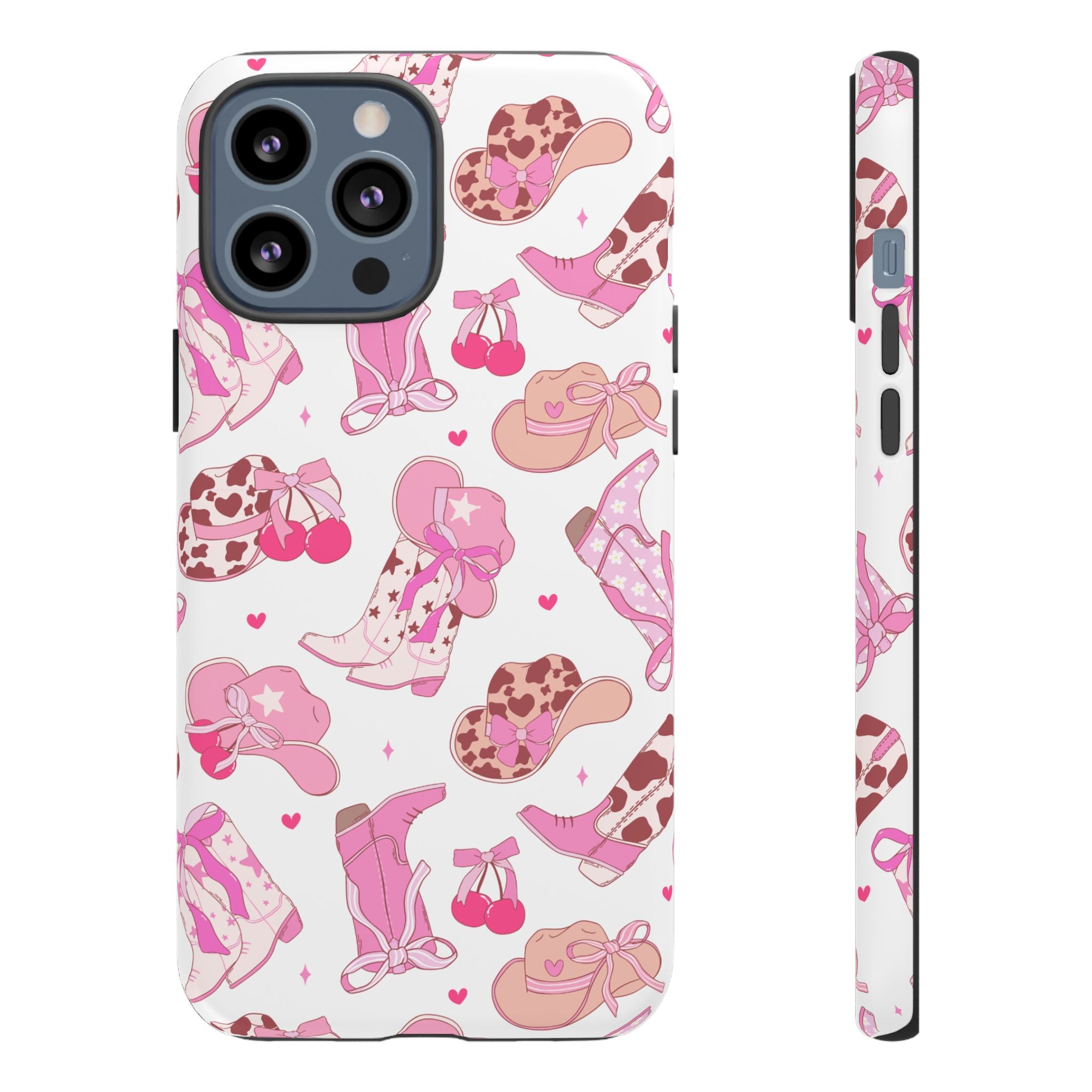 Pink Cowgirl Phone Case - Cute Western Boots & Hats Pattern Tough Case