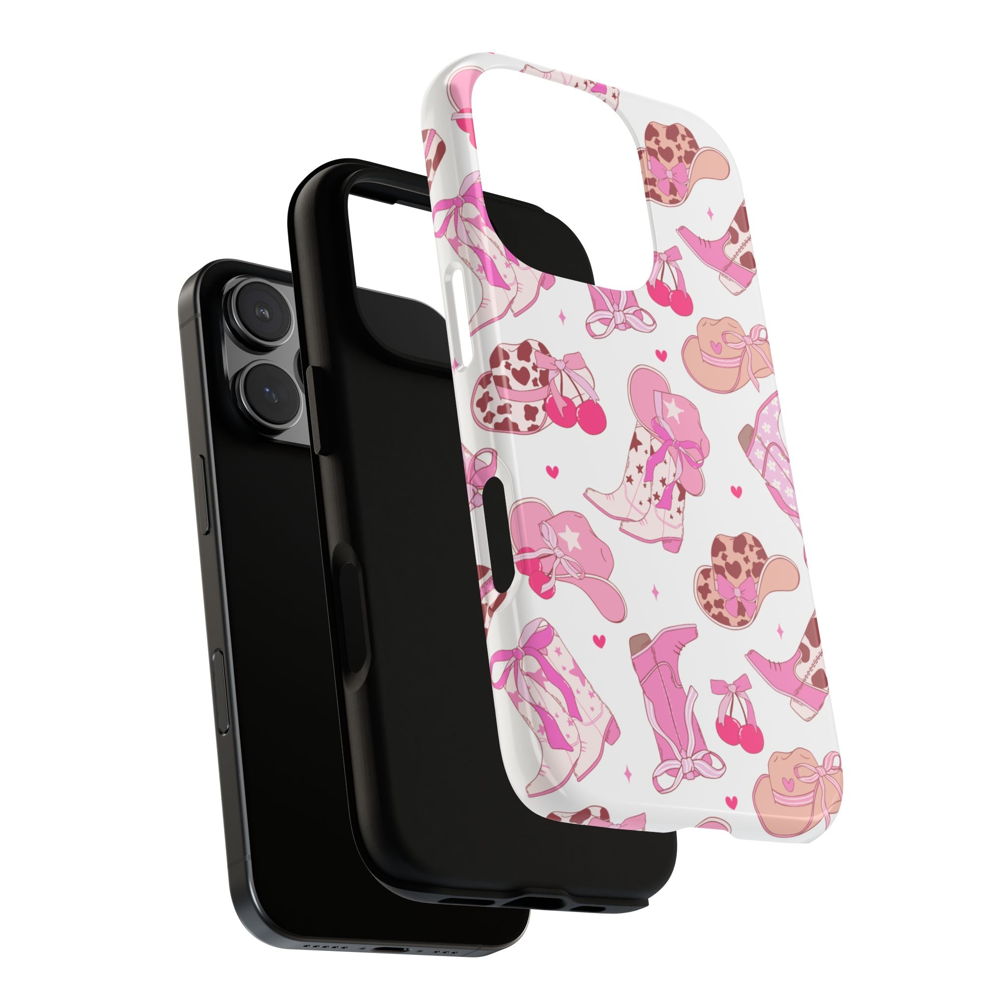 Pink Cowgirl Phone Case - Cute Western Boots & Hats Pattern Tough Case