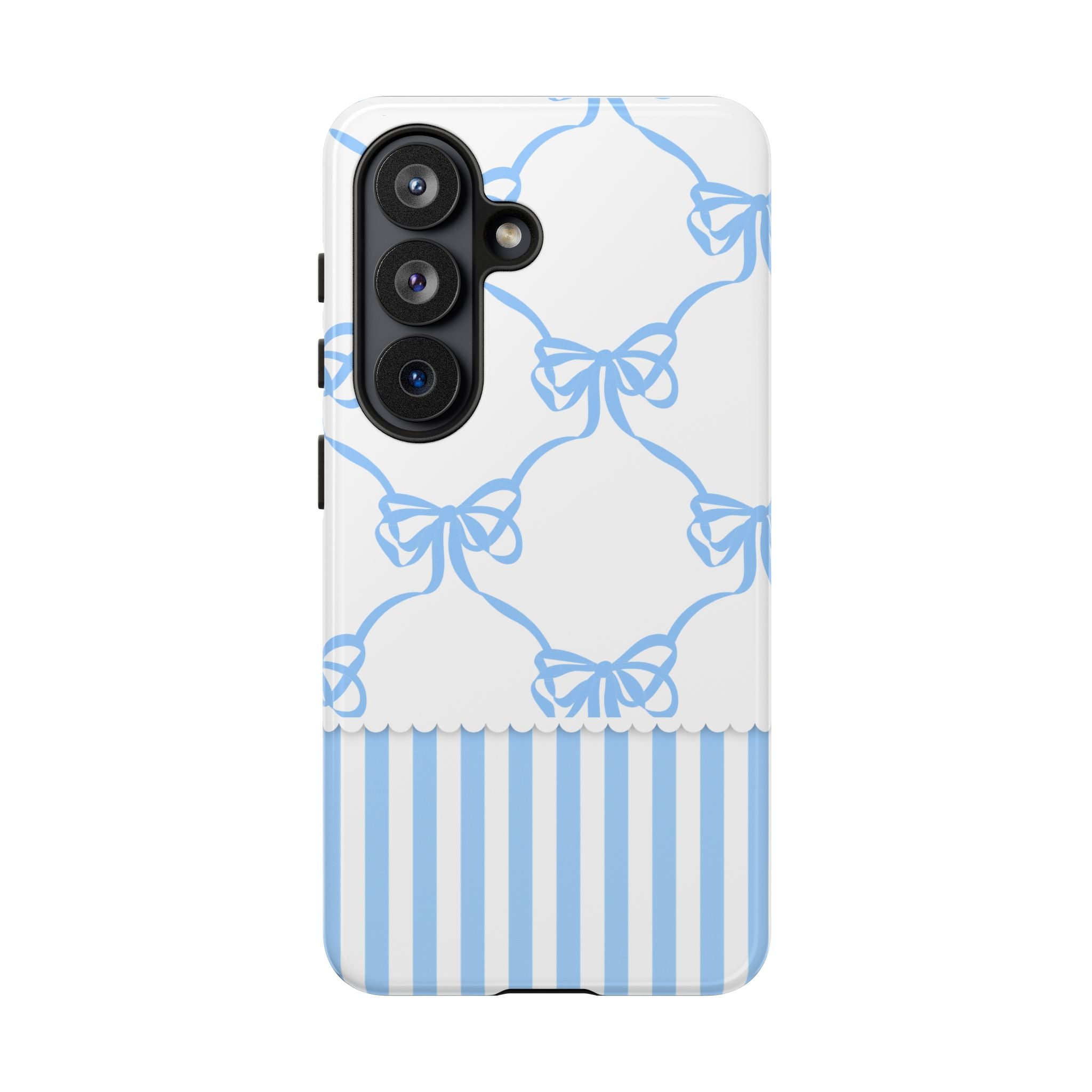 Blue Bow Stripes Phone Case — Cute Pastel Protective Tough Case