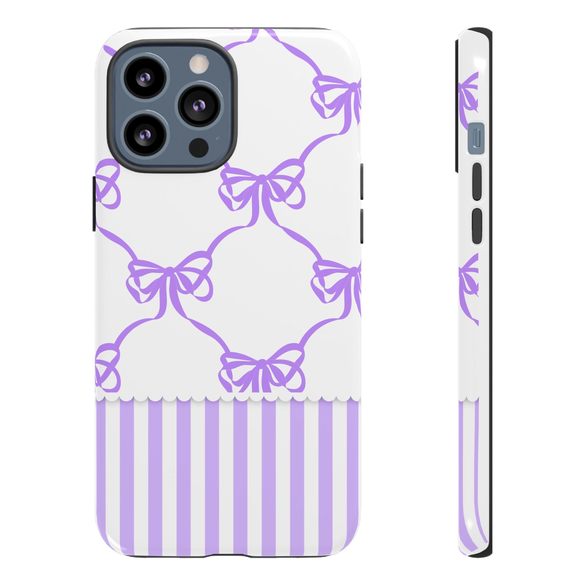 Lavender Bow Pattern Tough Phone Case - Striped Cute iPhone Cover
