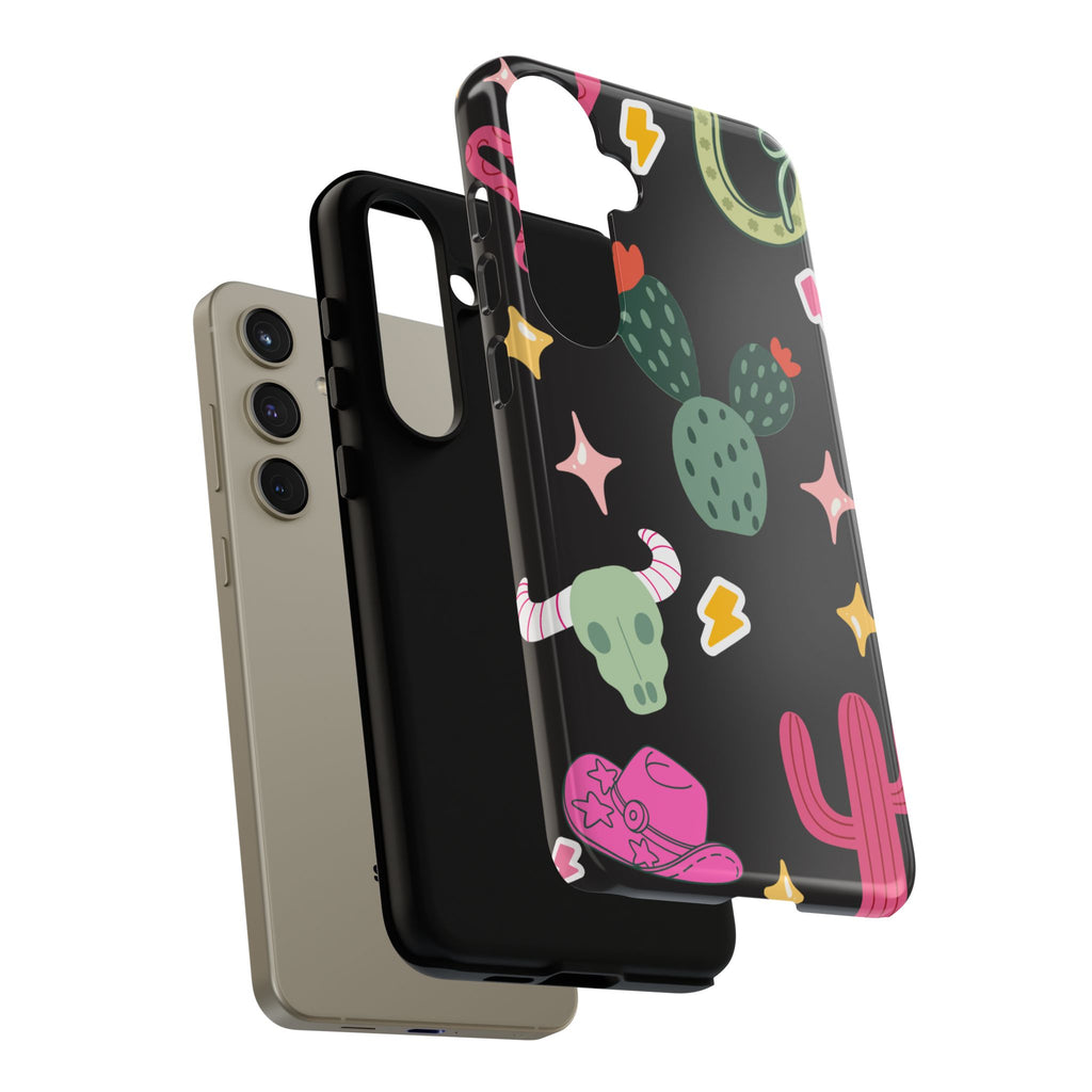 Southwest Desert Icons Tough Phone Case — Cactus, Cowboy & Skull Pattern