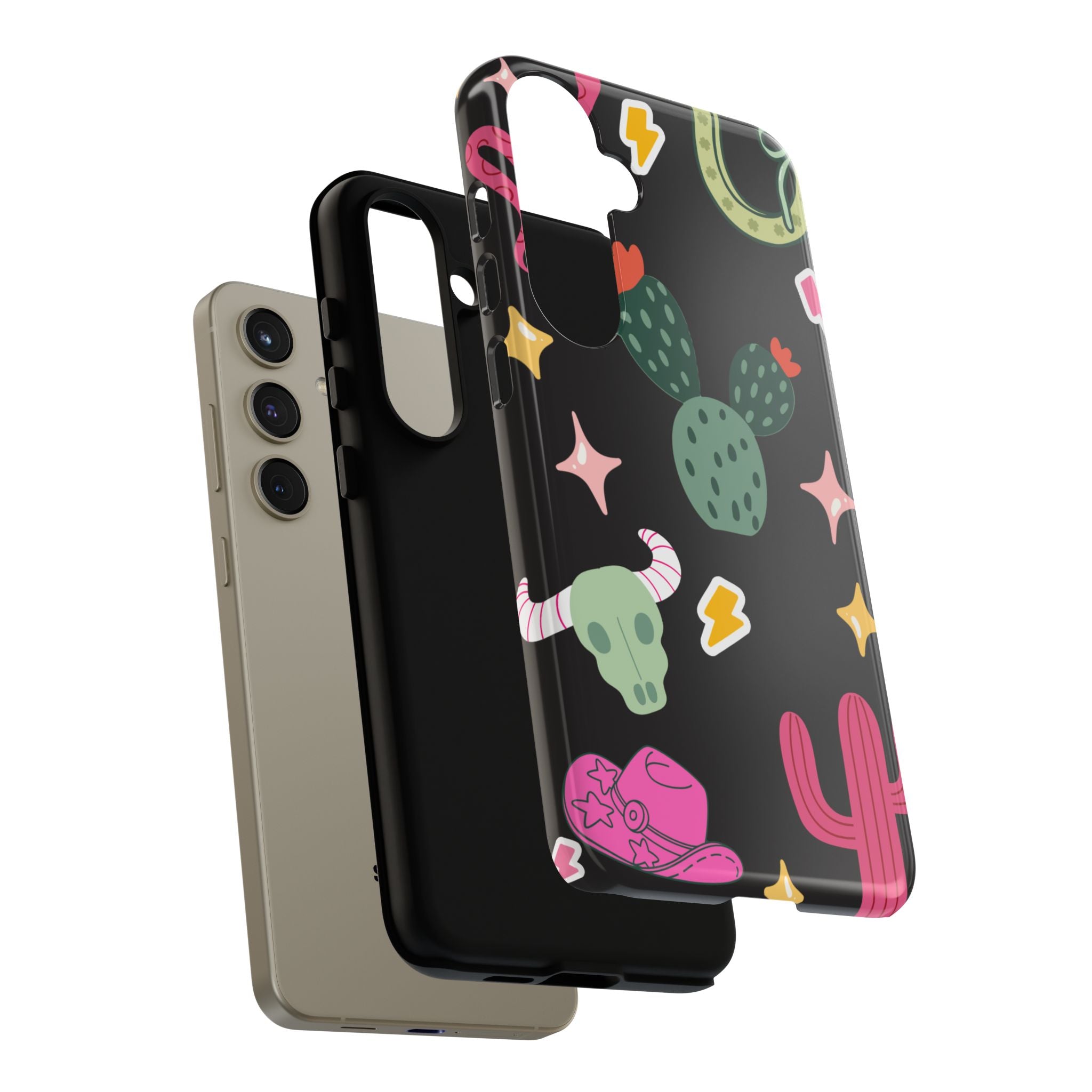 Southwest Desert Icons Tough Phone Case — Cactus, Cowboy & Skull Pattern