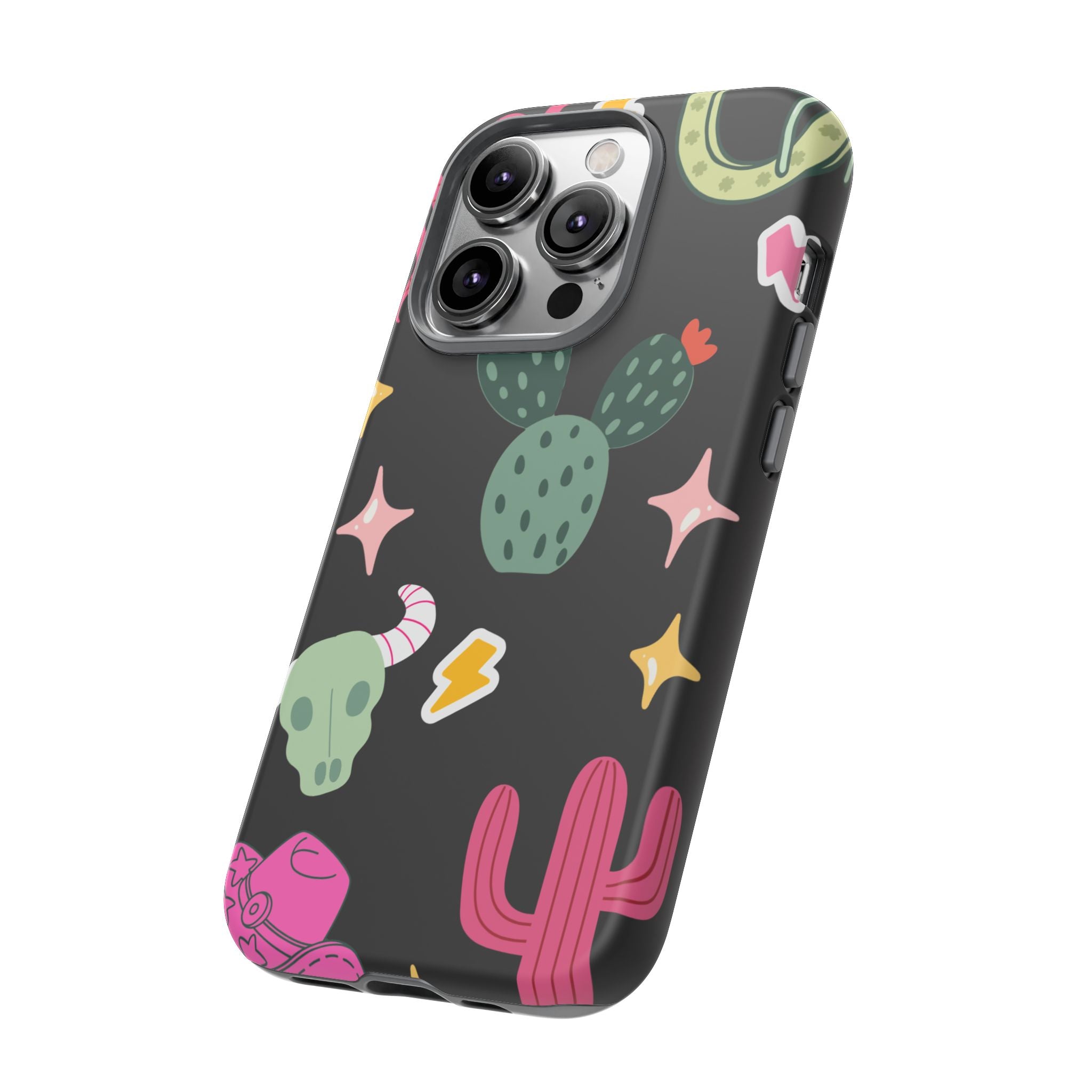 Southwest Desert Icons Tough Phone Case — Cactus, Cowboy & Skull Pattern