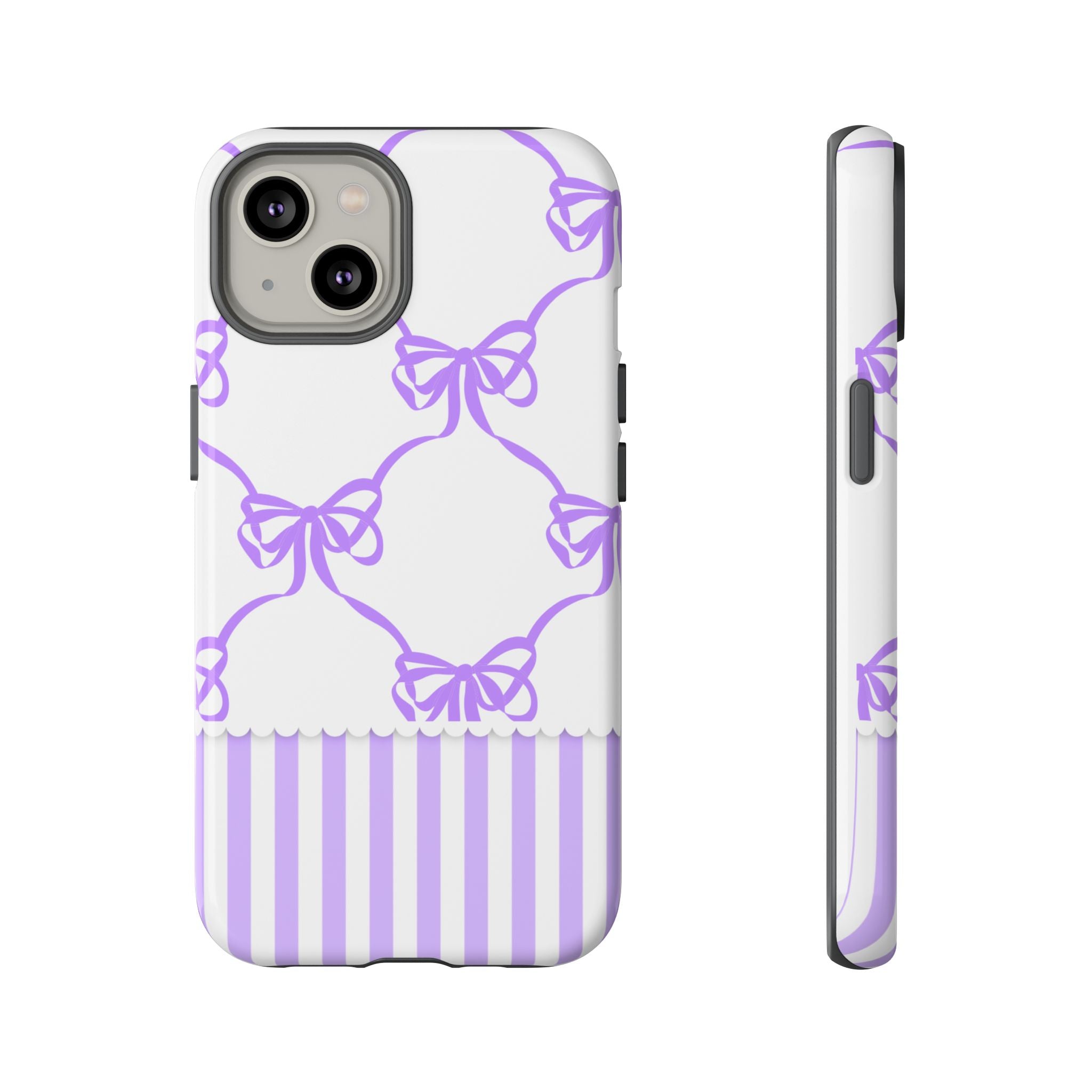 Lavender Bow Pattern Tough Phone Case - Striped Cute iPhone Cover