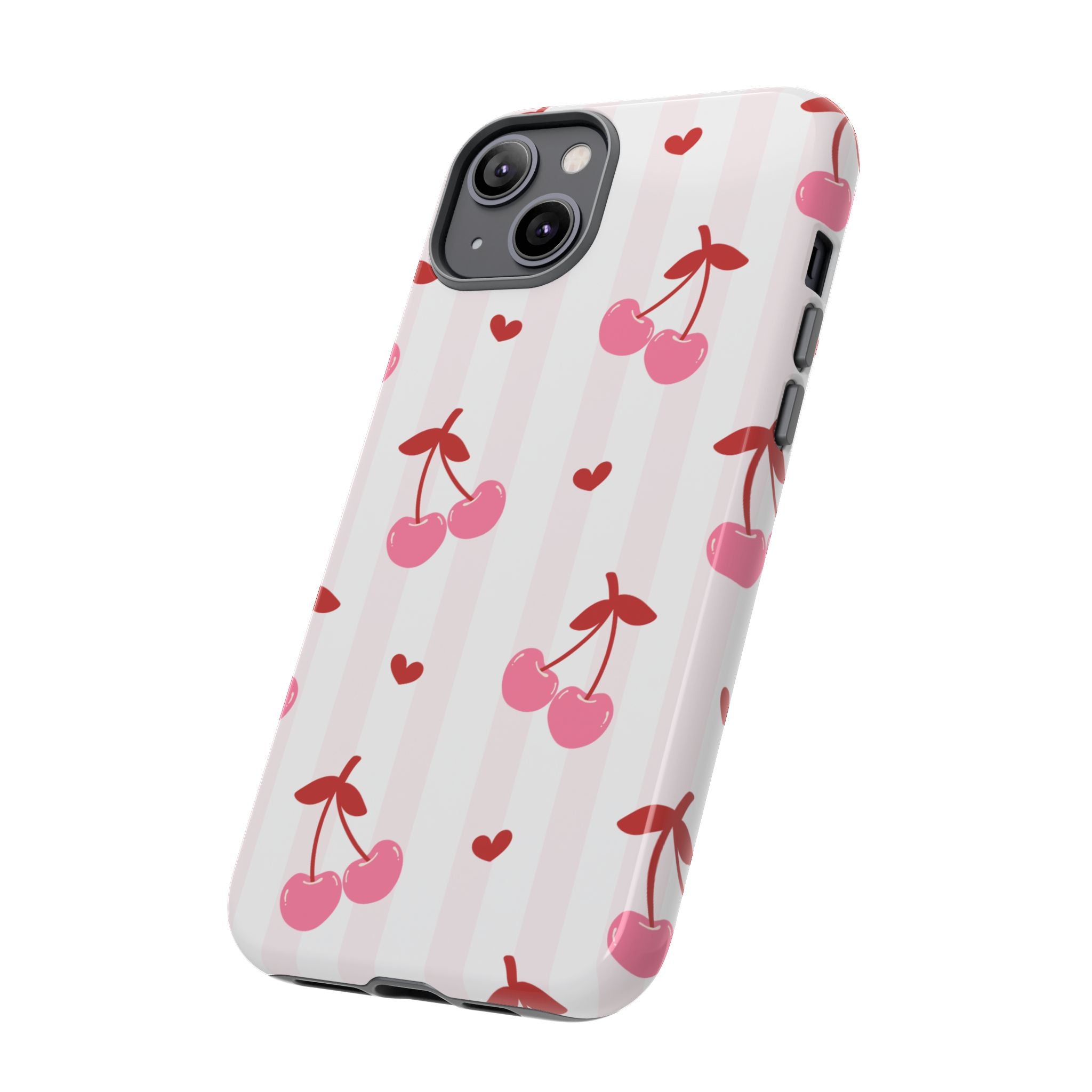 Pink Cherry Pattern Tough Phone Case — Cute Retro Fruit Design
