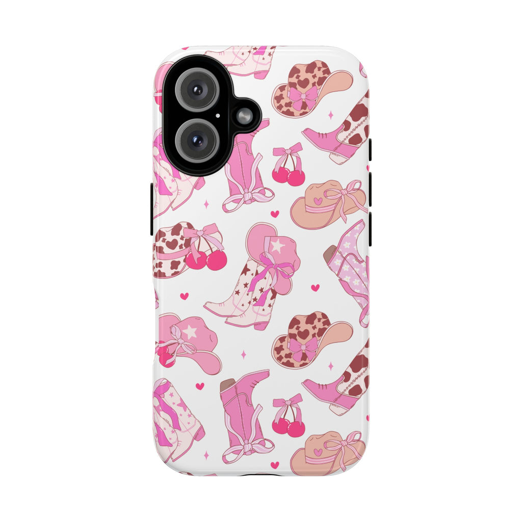 Pink Cowgirl Phone Case - Cute Western Boots & Hats Pattern Tough Case