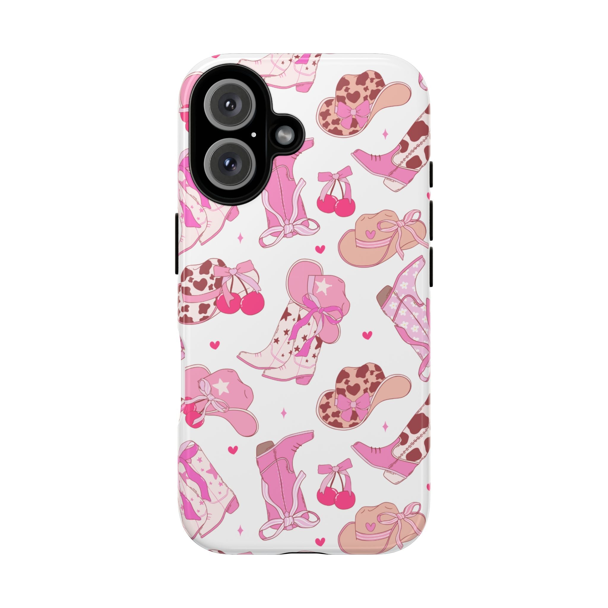 Pink Cowgirl Phone Case - Cute Western Boots & Hats Pattern Tough Case