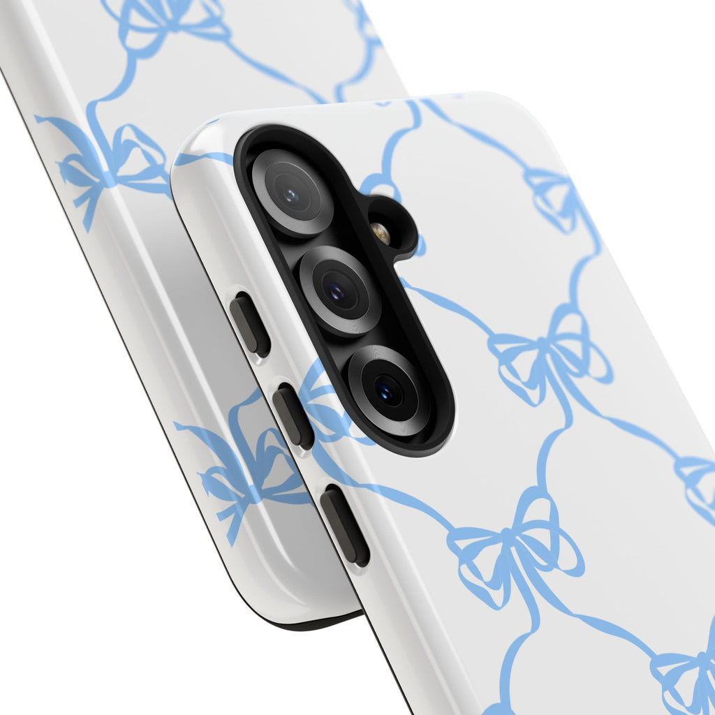 Blue Bow Stripes Phone Case — Cute Pastel Protective Tough Case