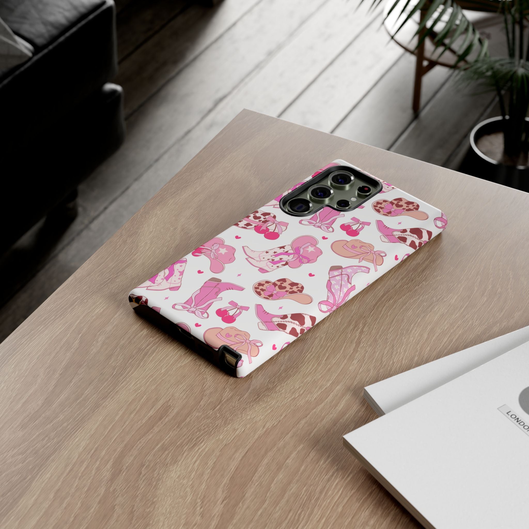 Pink Cowgirl Phone Case - Cute Western Boots & Hats Pattern Tough Case