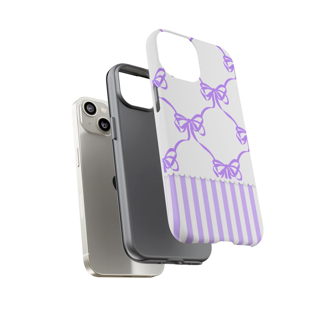 Lavender Bow Pattern Tough Phone Case - Striped Cute iPhone Cover