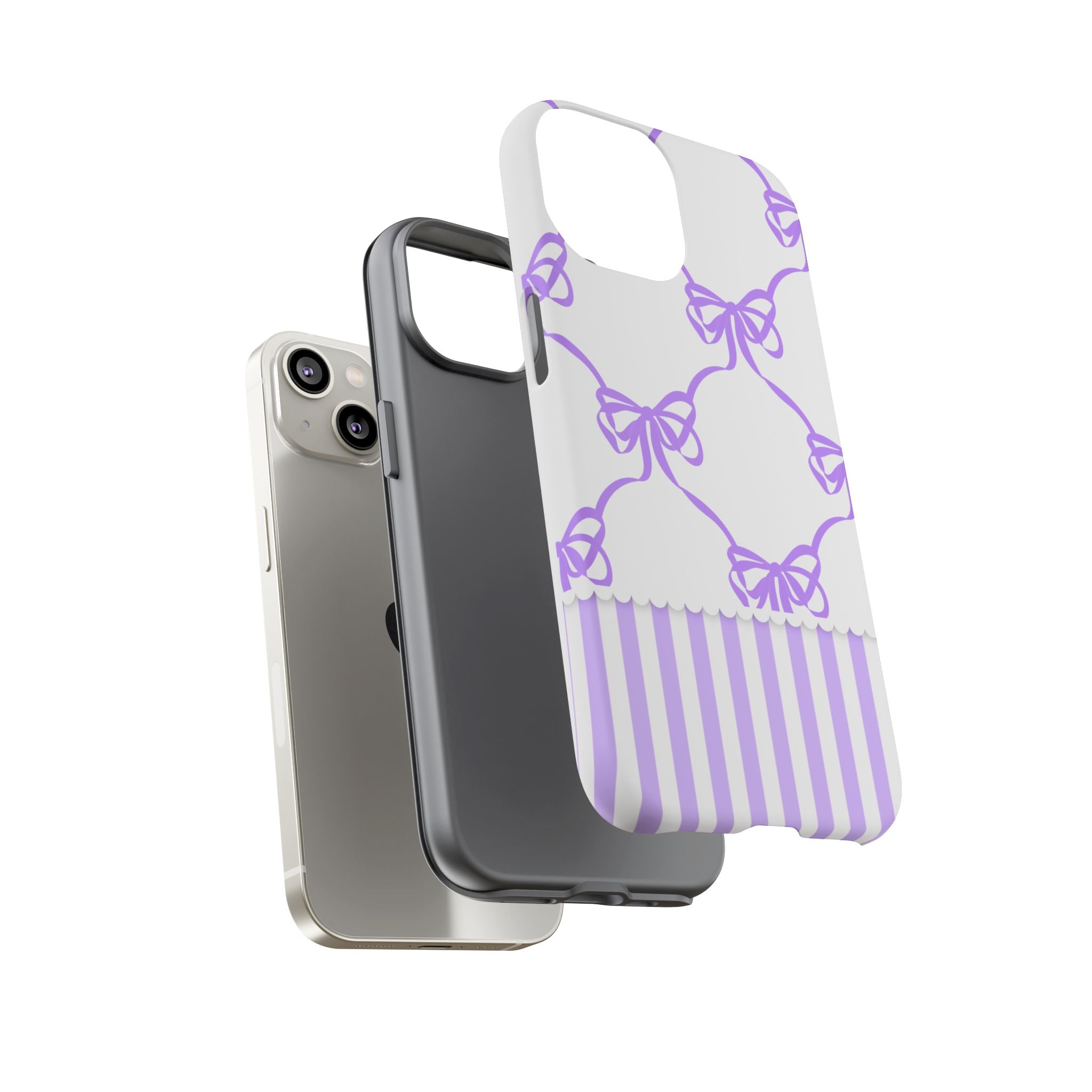 Lavender Bow Pattern Tough Phone Case - Striped Cute iPhone Cover