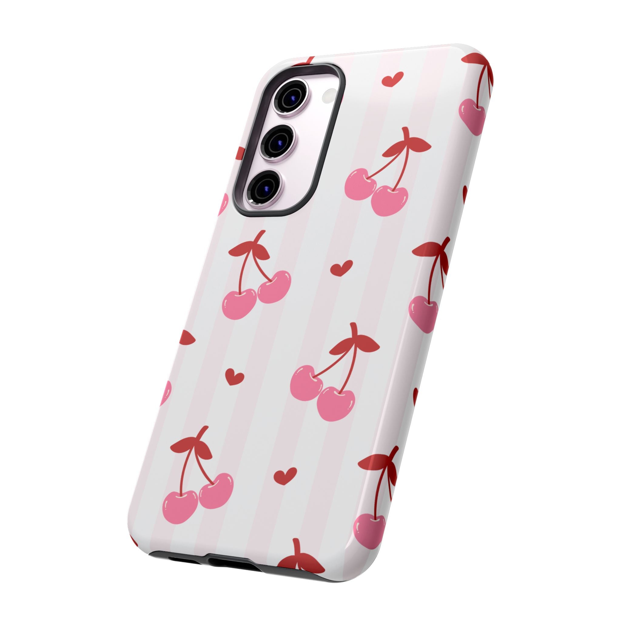 Pink Cherry Pattern Tough Phone Case — Cute Retro Fruit Design