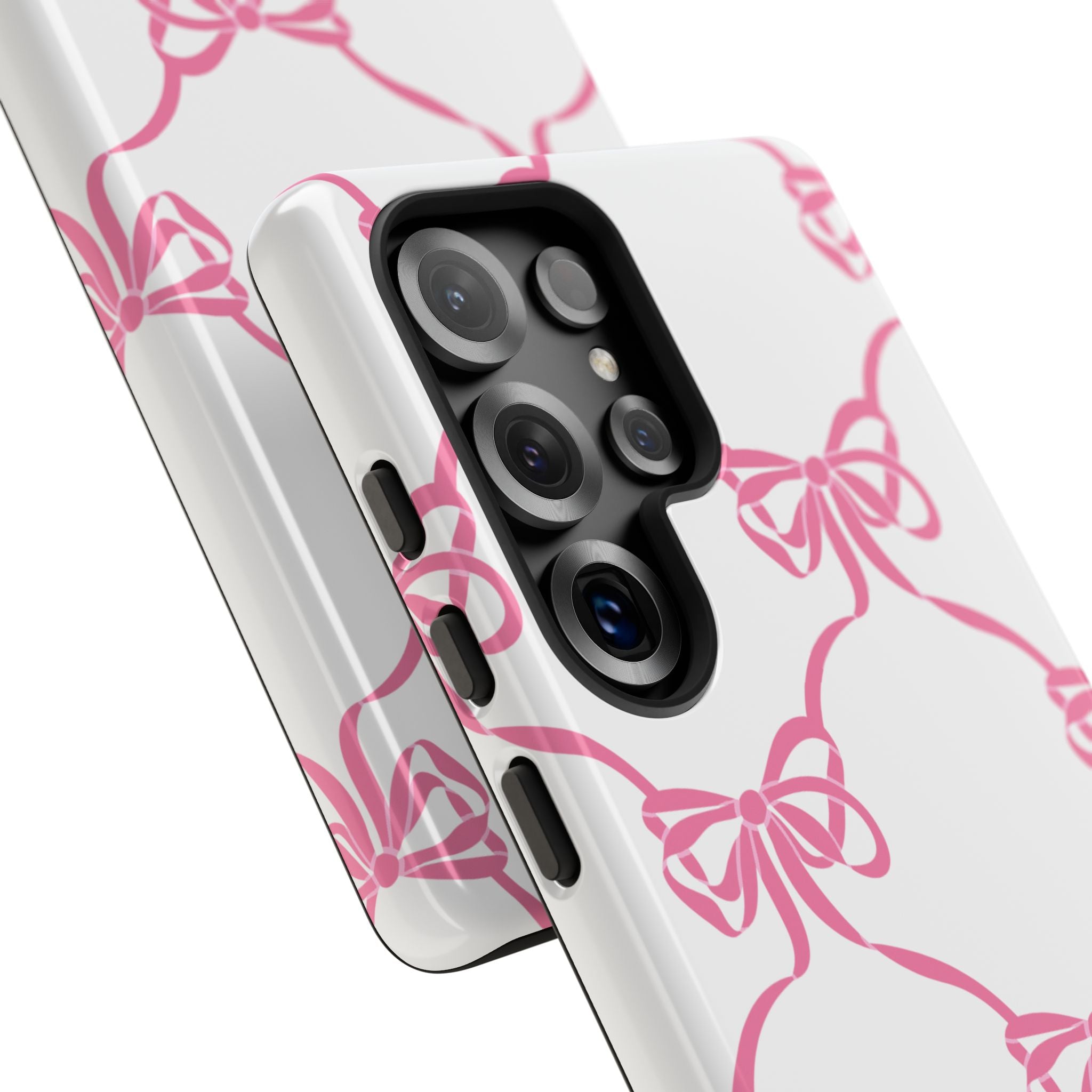 Pink Bow Pattern Phone Case — Cute Striped Tough Case