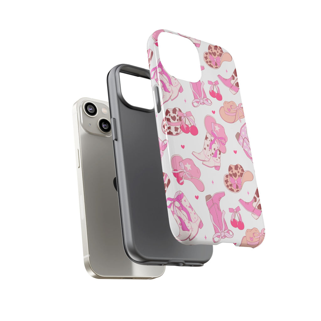 Pink Cowgirl Phone Case - Cute Western Boots & Hats Pattern Tough Case