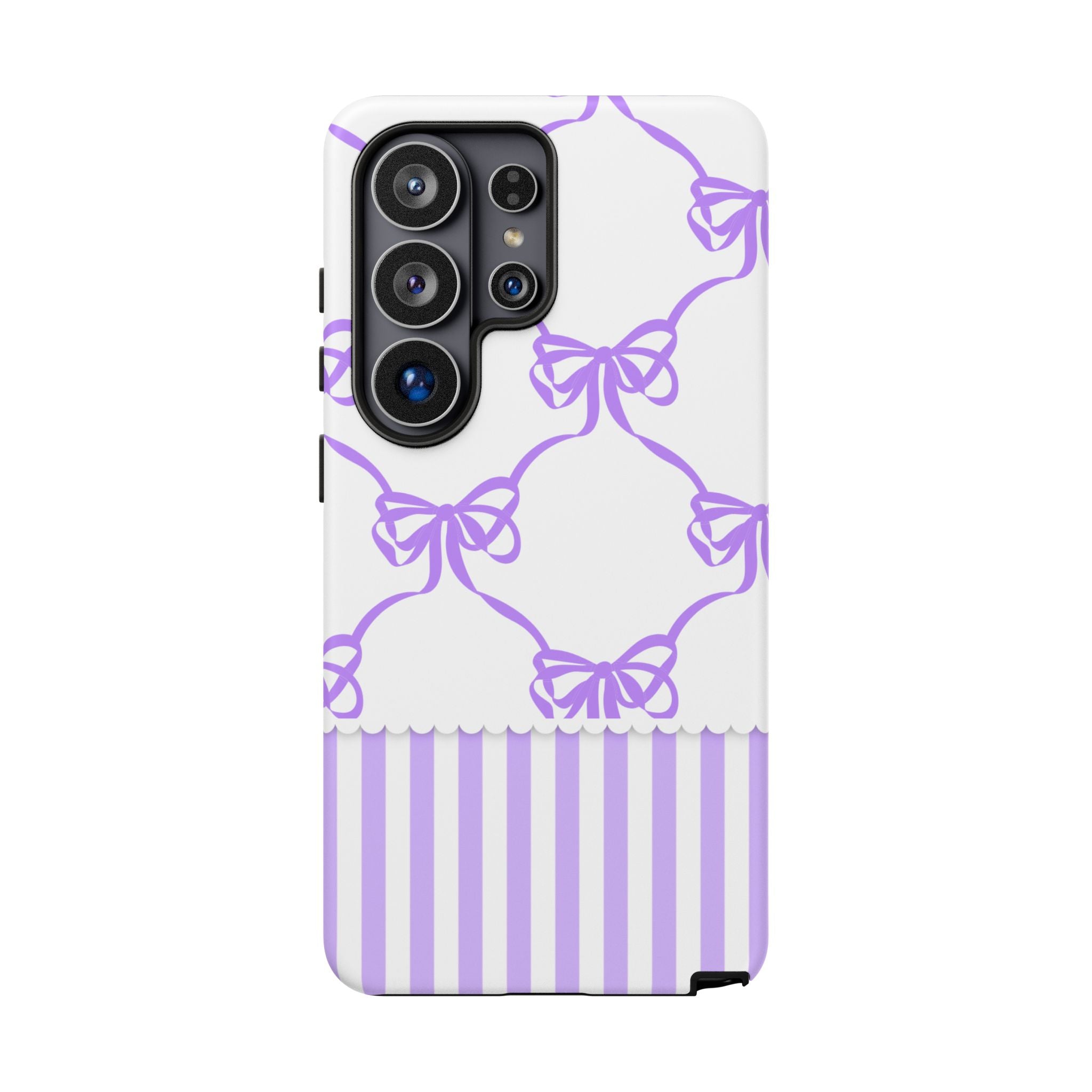 Lavender Bow Pattern Tough Phone Case - Striped Cute iPhone Cover