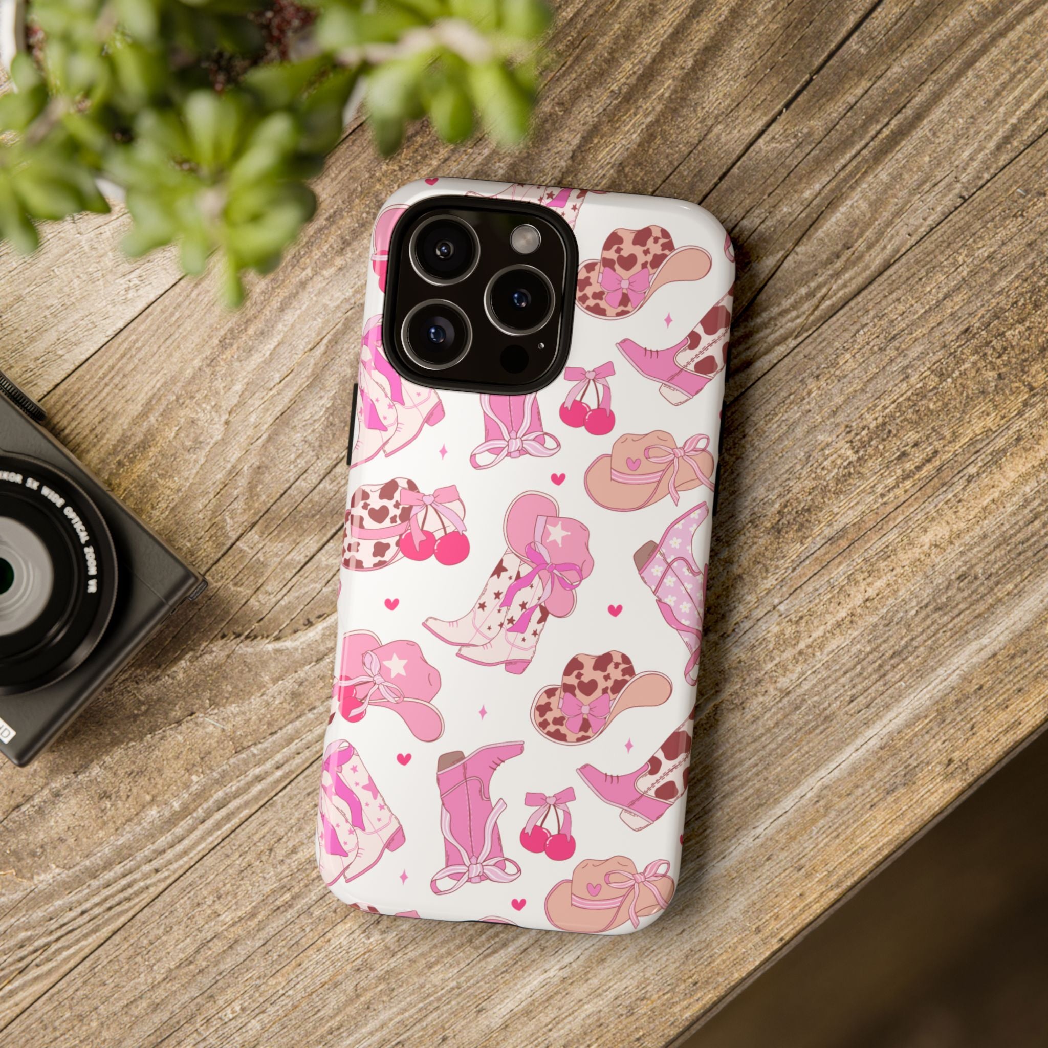Pink Cowgirl Phone Case - Cute Western Boots & Hats Pattern Tough Case