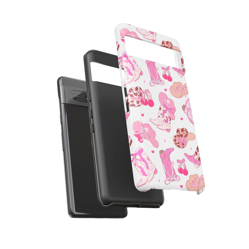 Pink Cowgirl Phone Case - Cute Western Boots & Hats Pattern Tough Case