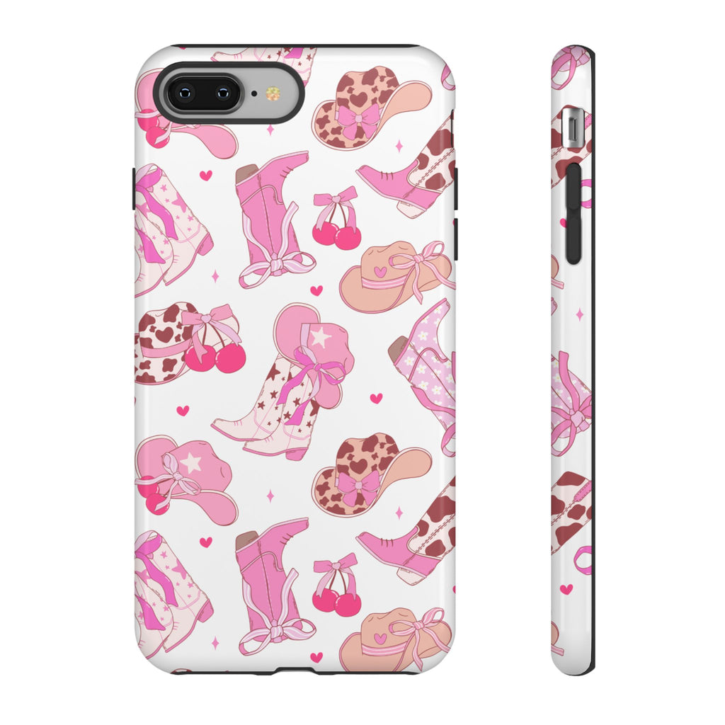Pink Cowgirl Phone Case - Cute Western Boots & Hats Pattern Tough Case