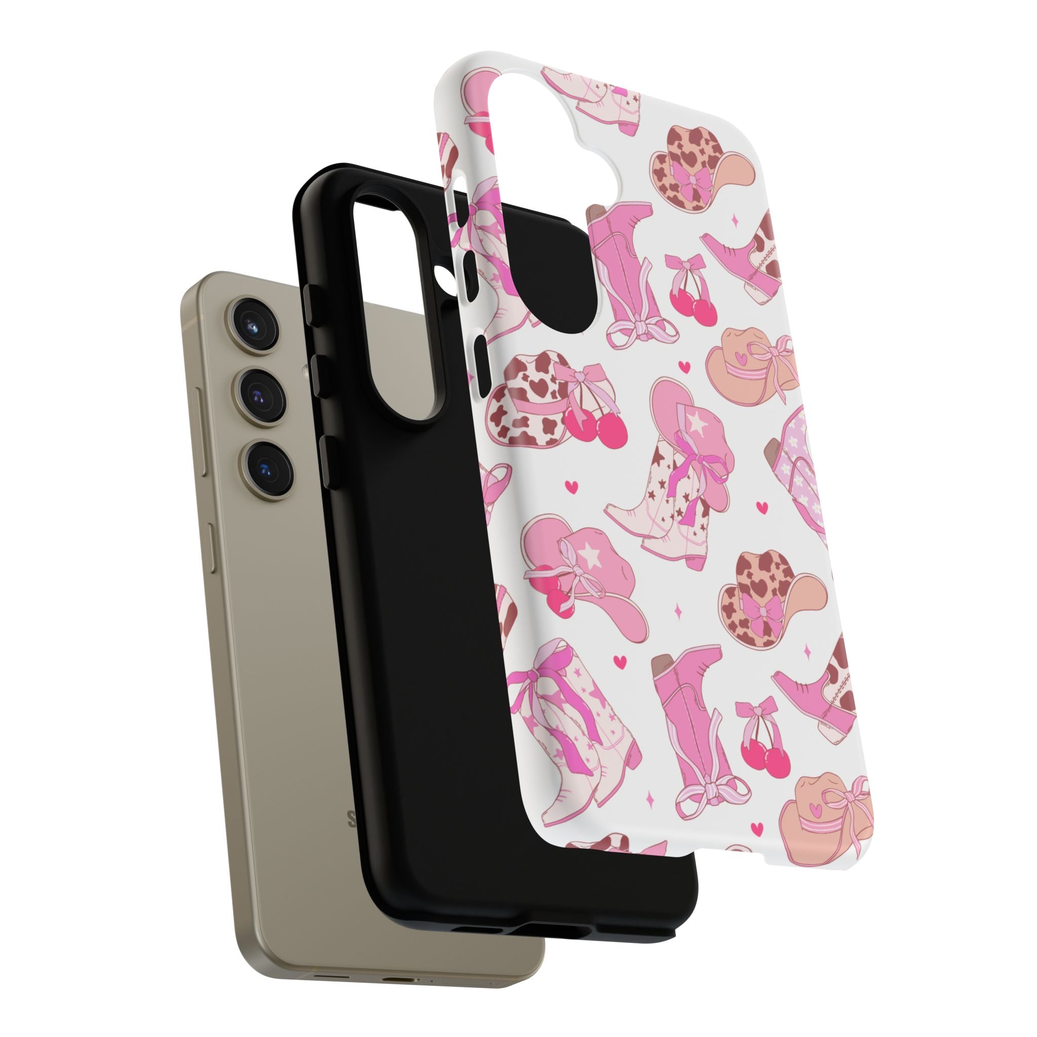 Pink Cowgirl Phone Case - Cute Western Boots & Hats Pattern Tough Case