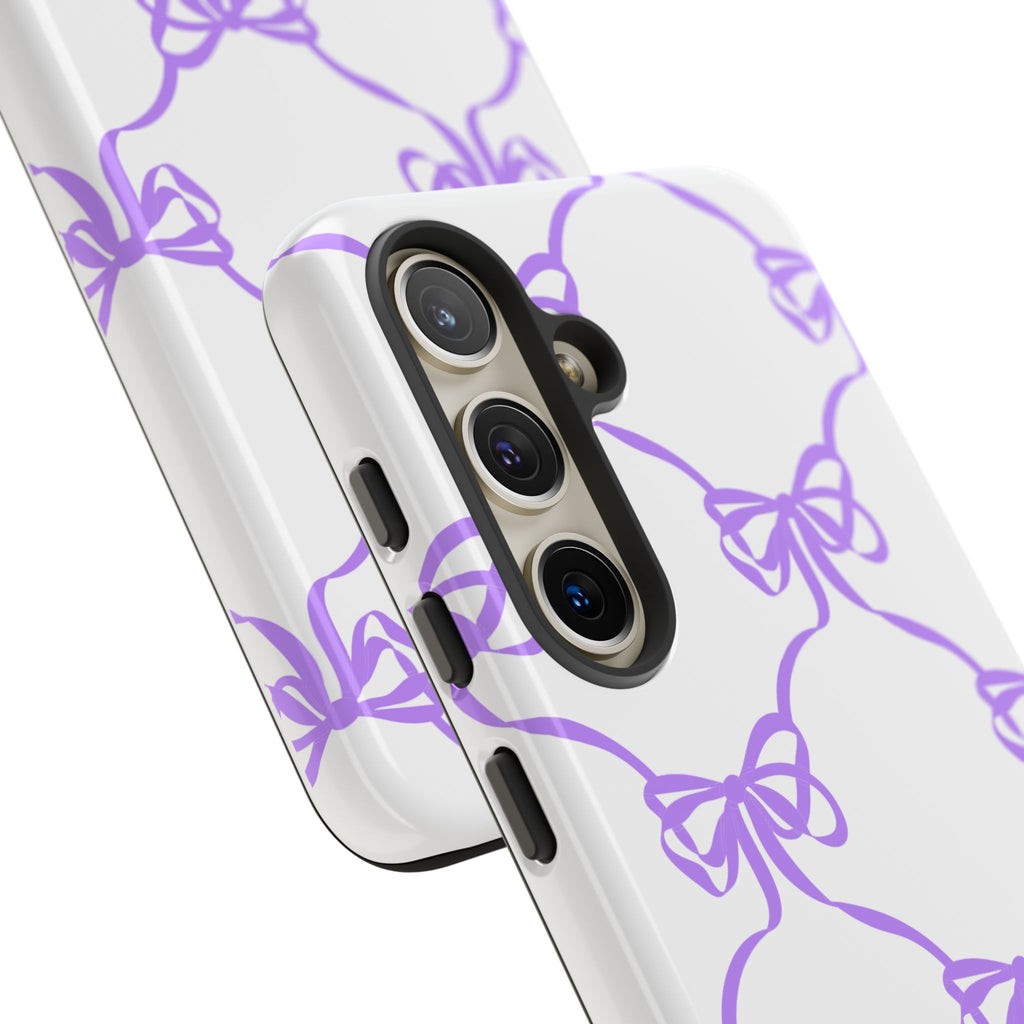 Lavender Bow Pattern Tough Phone Case - Striped Cute iPhone Cover