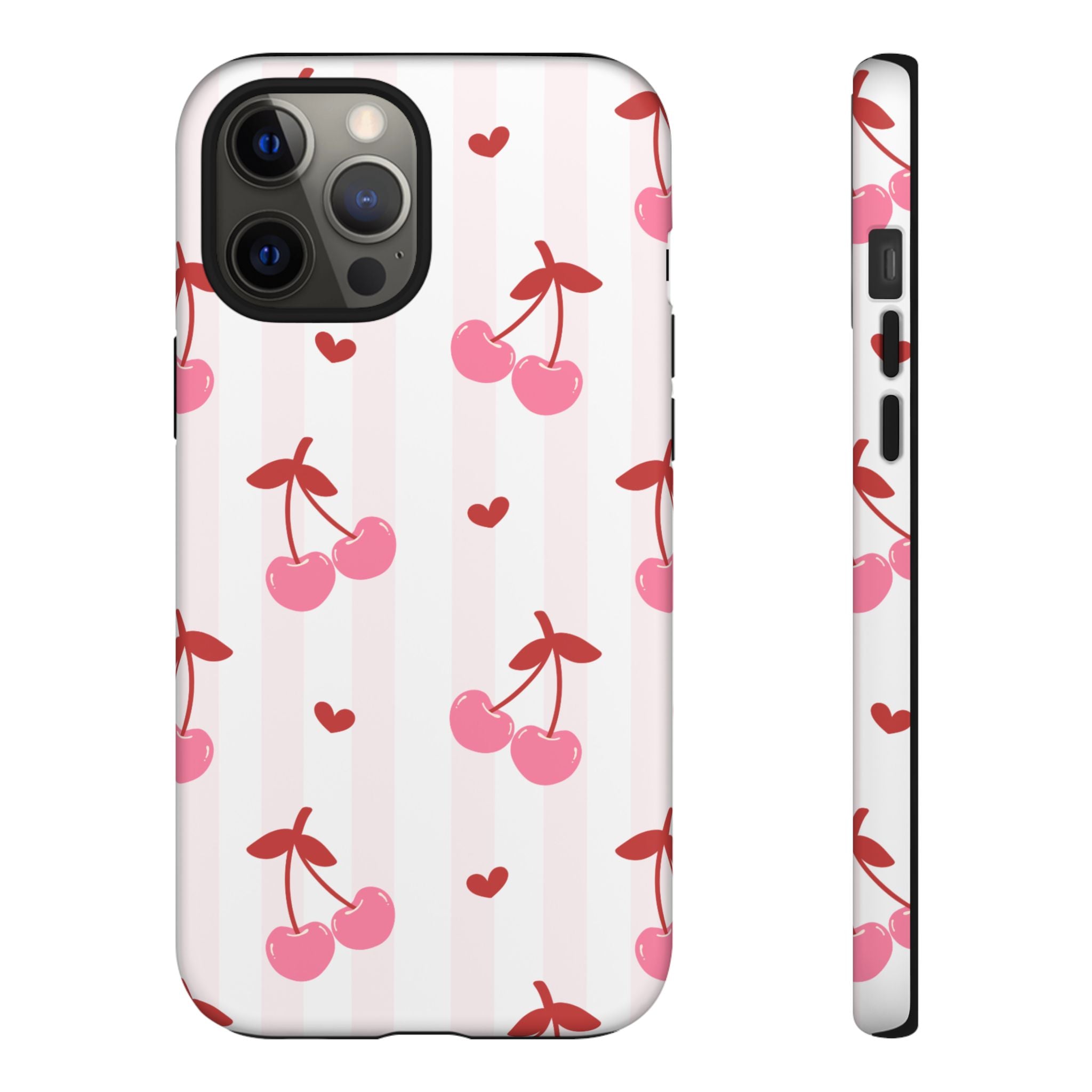 Pink Cherry Pattern Tough Phone Case — Cute Retro Fruit Design