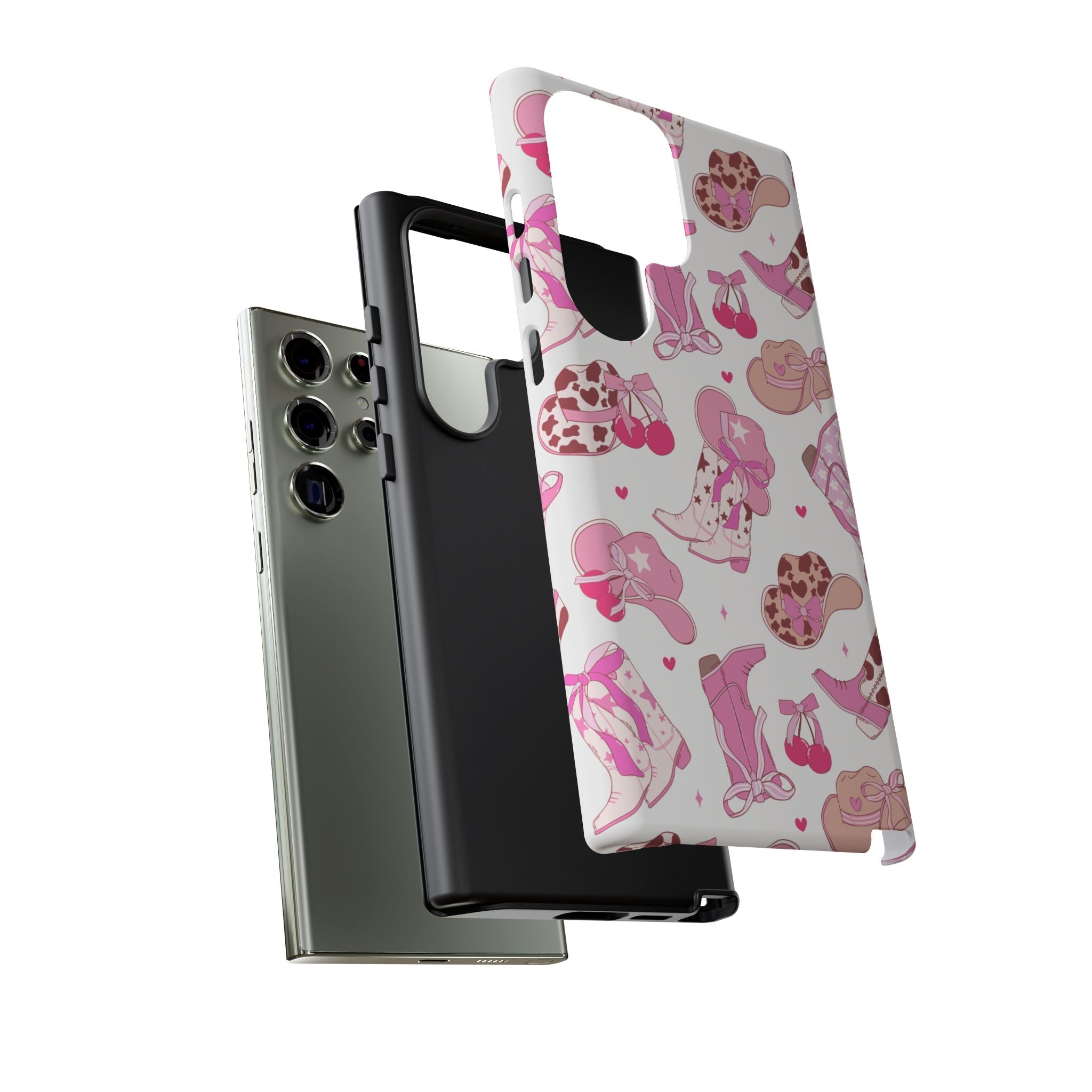 Pink Cowgirl Phone Case - Cute Western Boots & Hats Pattern Tough Case