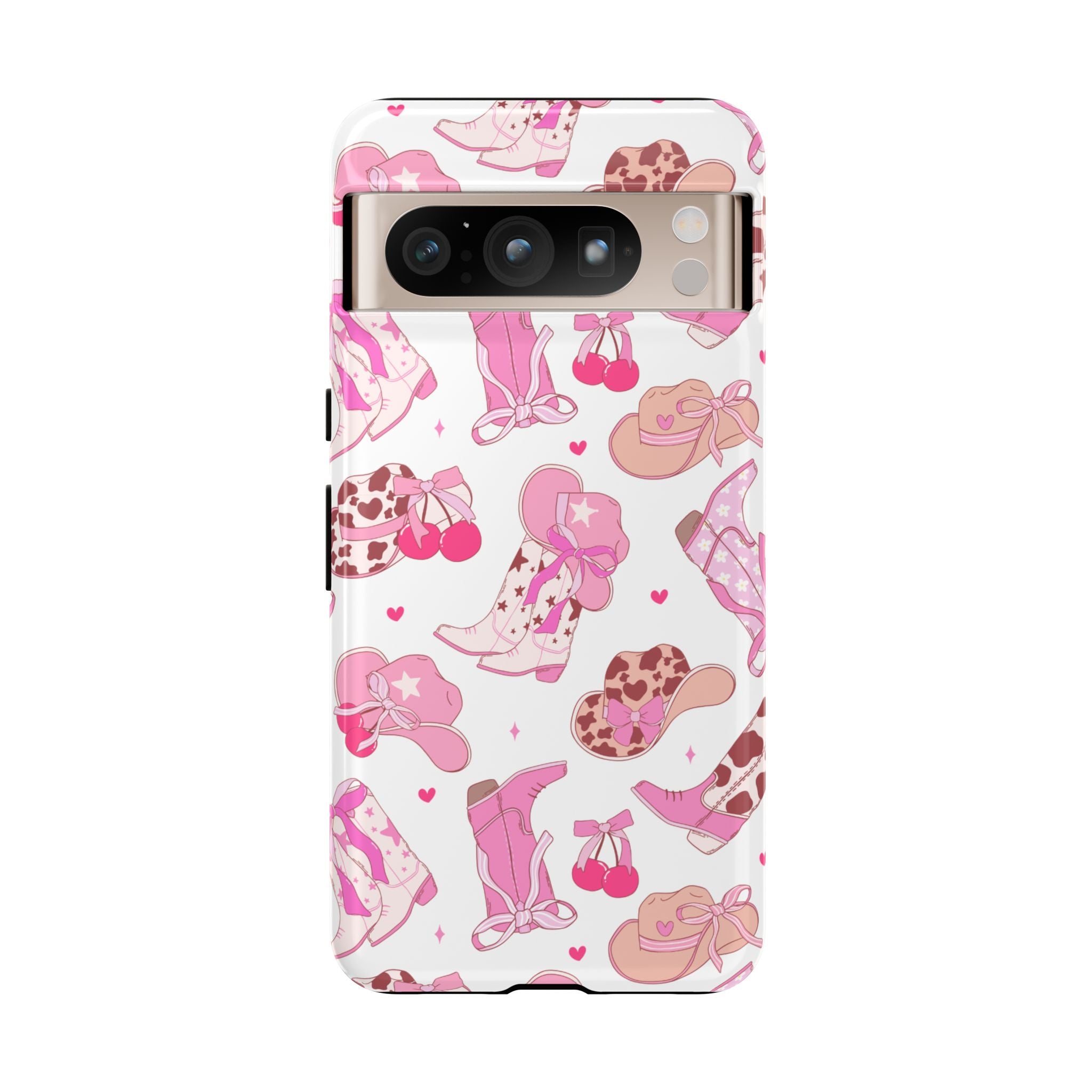 Pink Cowgirl Phone Case - Cute Western Boots & Hats Pattern Tough Case