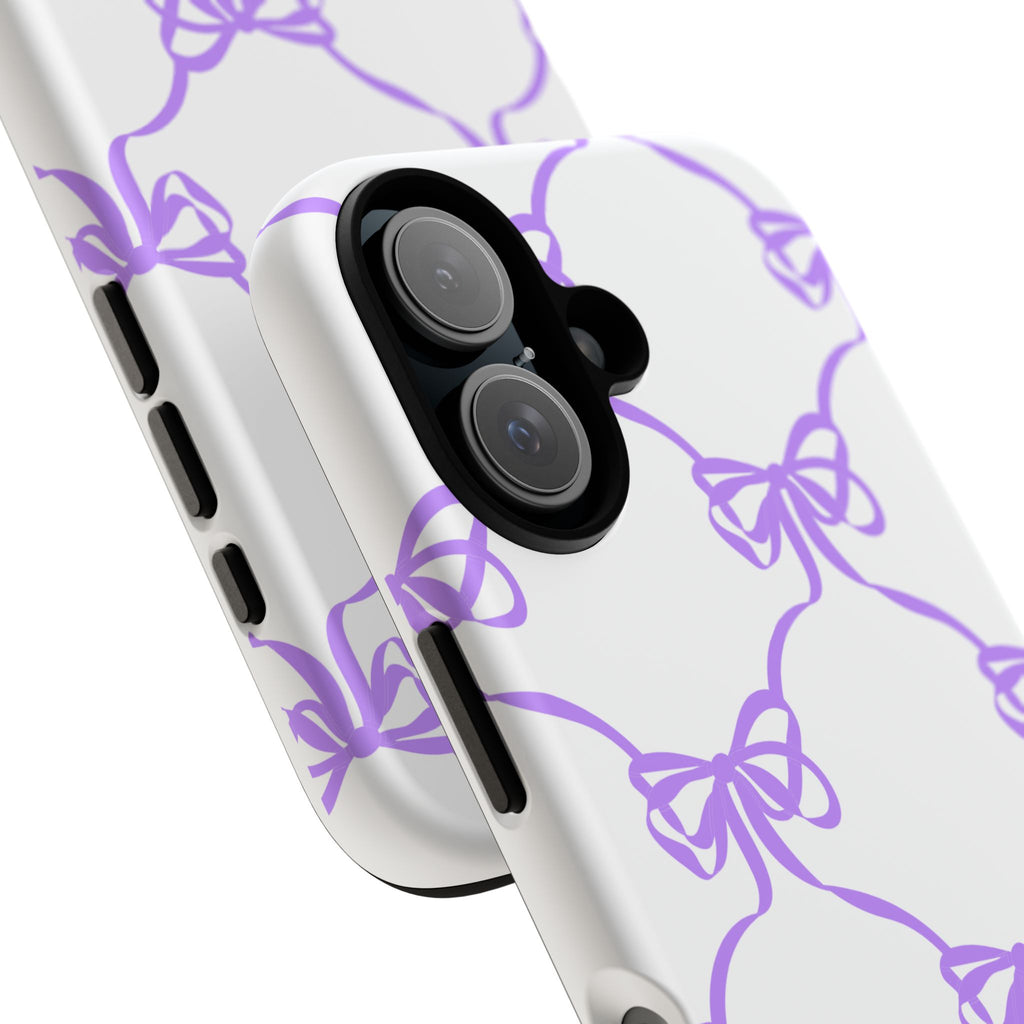Lavender Bow Pattern Tough Phone Case - Striped Cute iPhone Cover