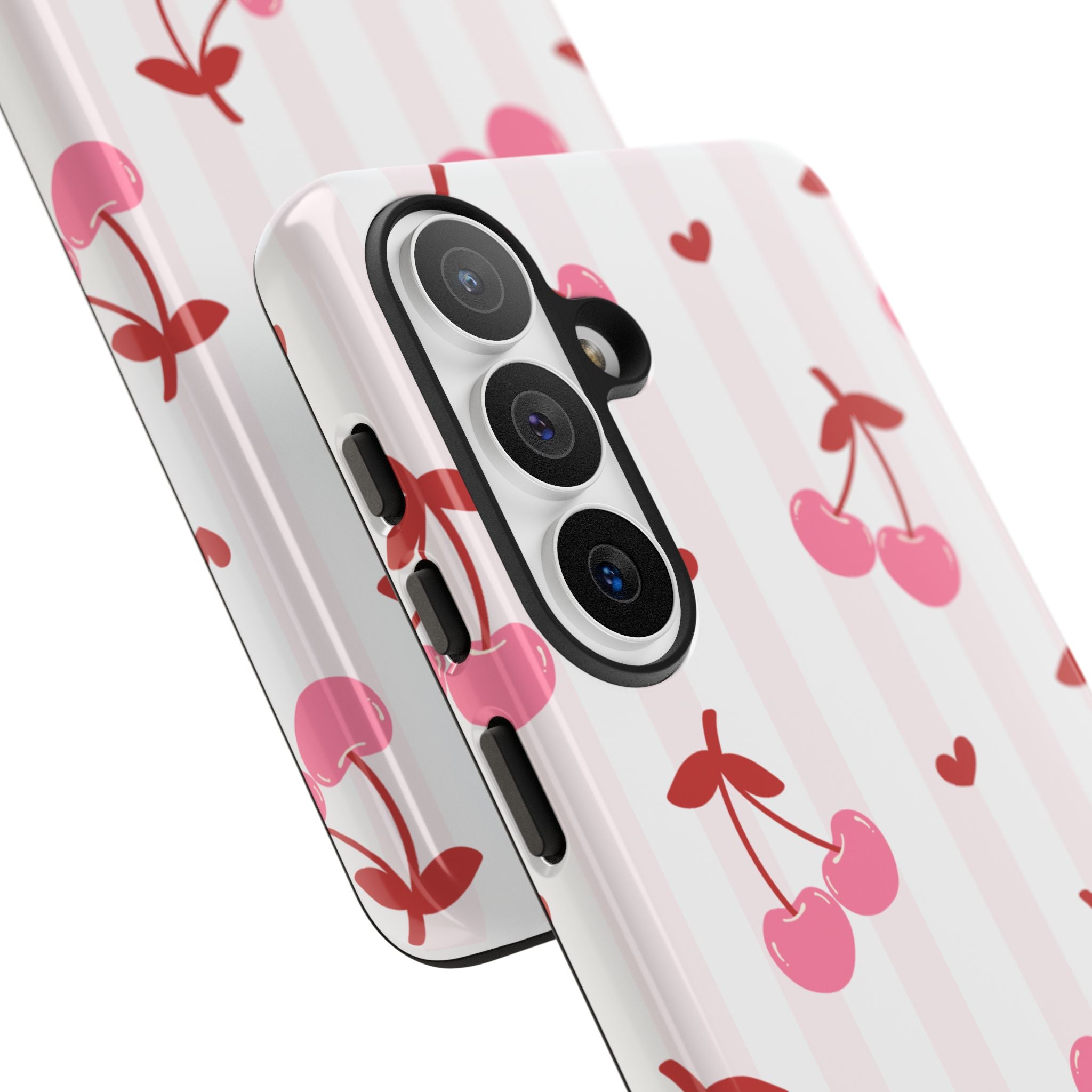 Pink Cherry Pattern Tough Phone Case — Cute Retro Fruit Design