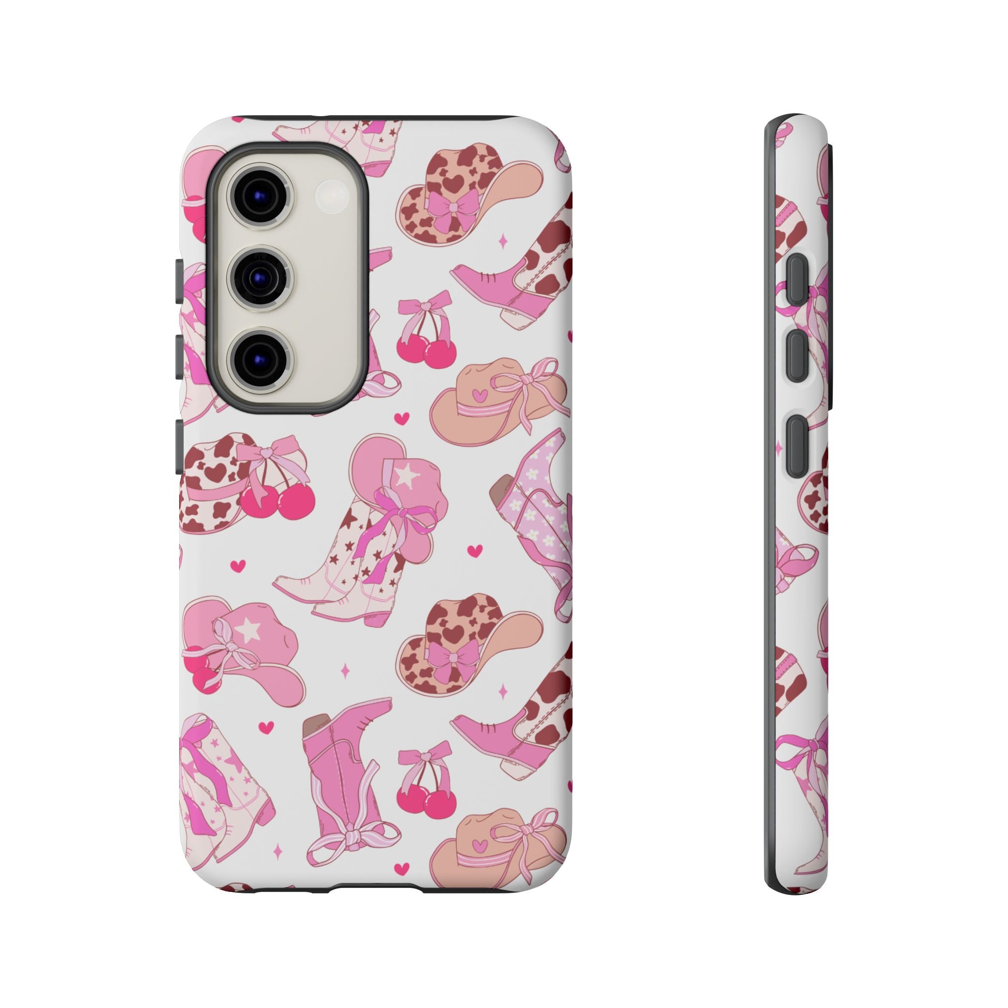 Pink Cowgirl Phone Case - Cute Western Boots & Hats Pattern Tough Case