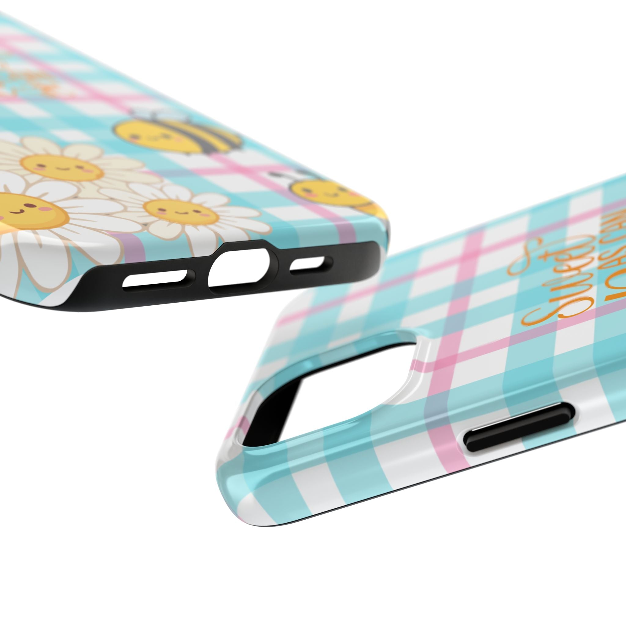 Sweet As Can Bee Tough Phone Case — Cute Bee & Daisy Plaid Protective Cover