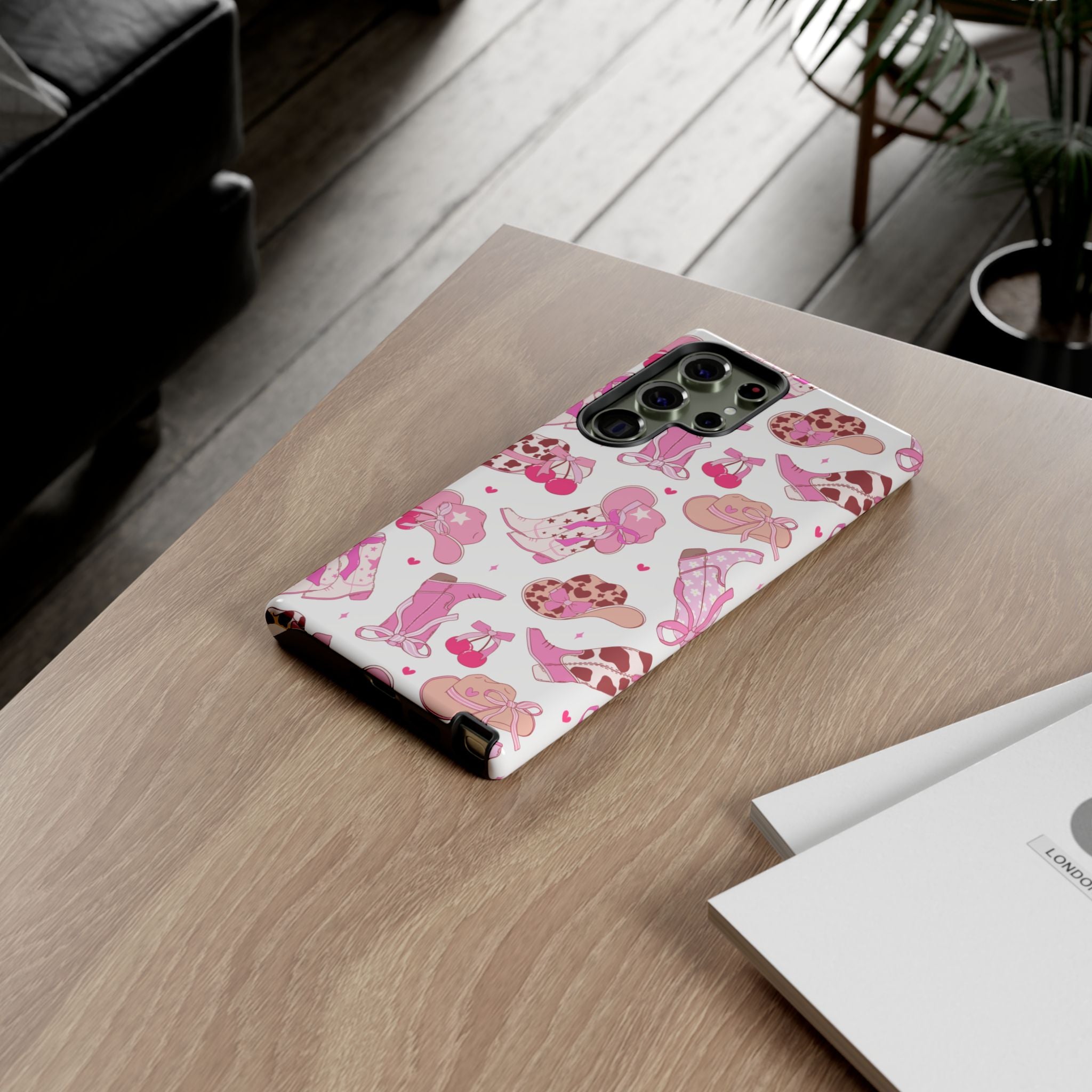 Pink Cowgirl Phone Case - Cute Western Boots & Hats Pattern Tough Case