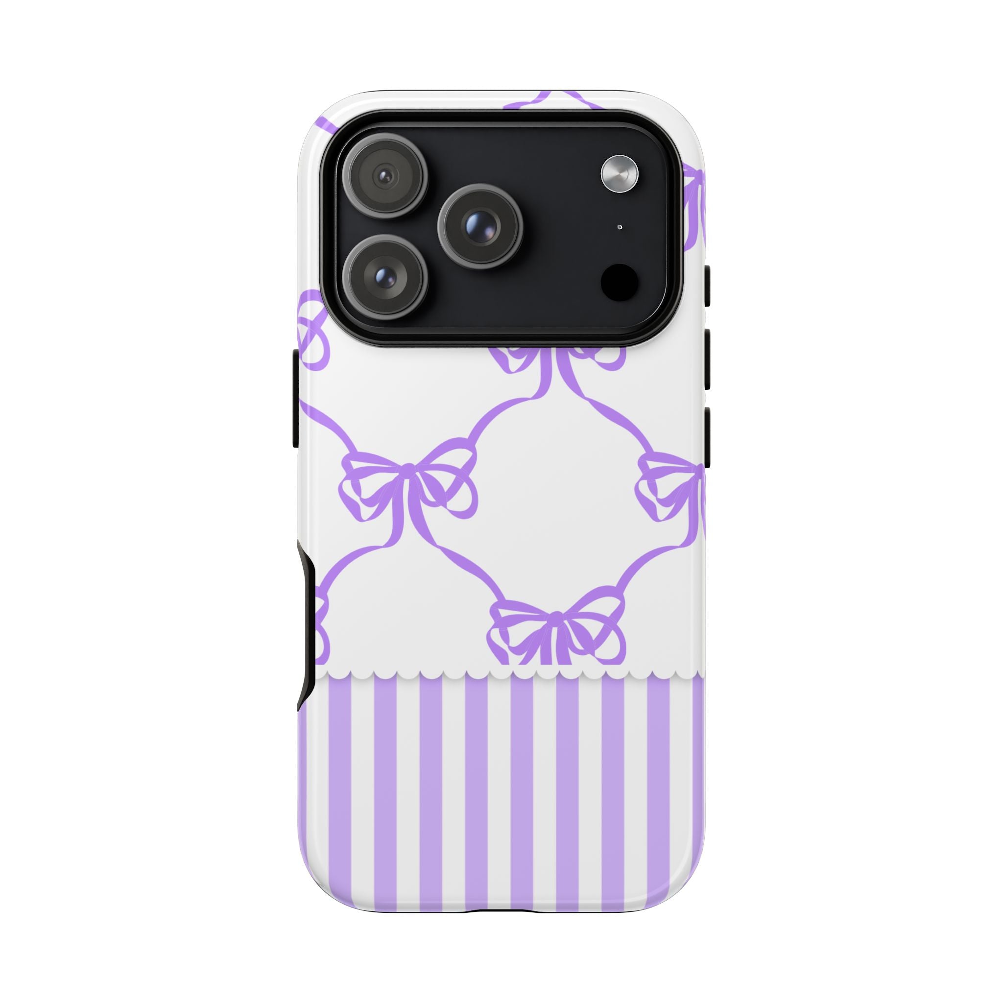 Lavender Bow Pattern Tough Phone Case - Striped Cute iPhone Cover