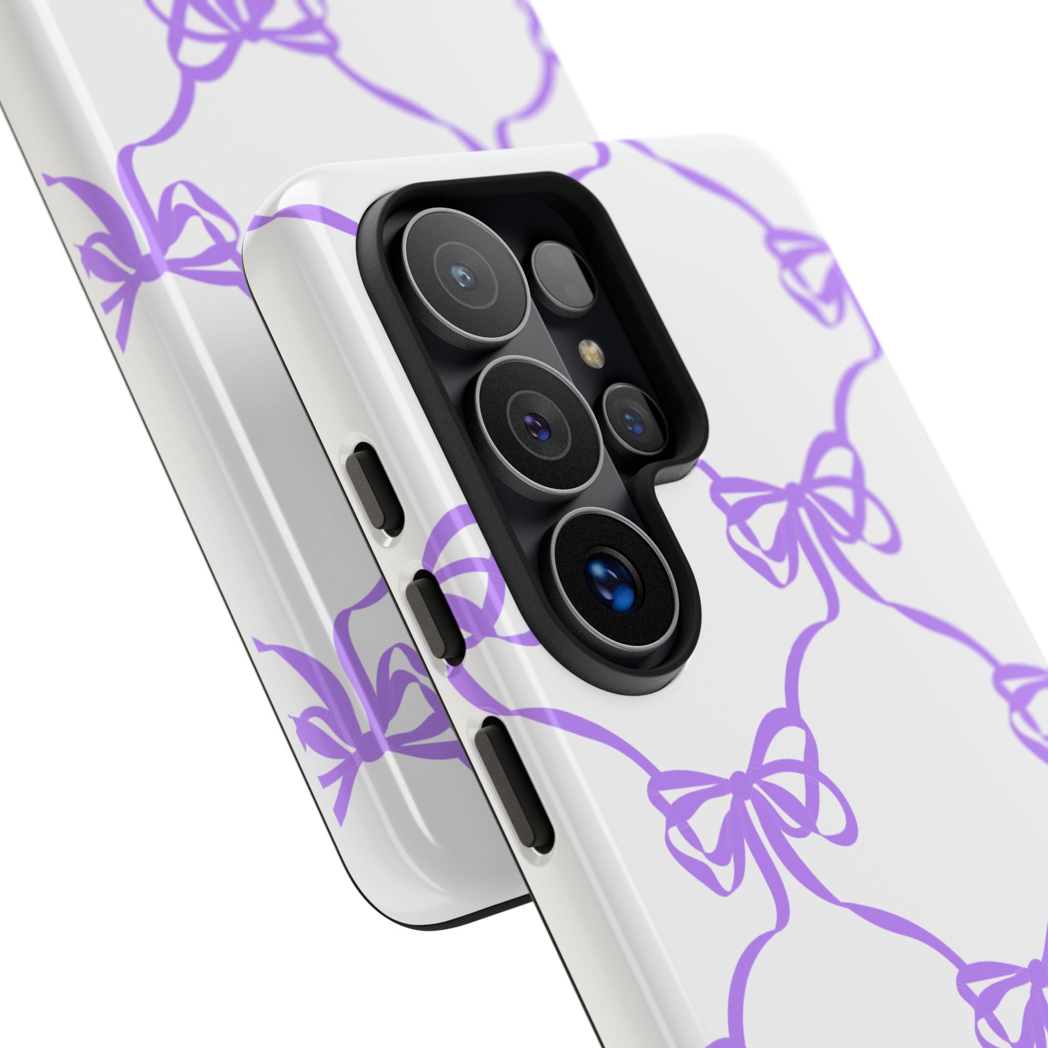 Lavender Bow Pattern Tough Phone Case - Striped Cute iPhone Cover