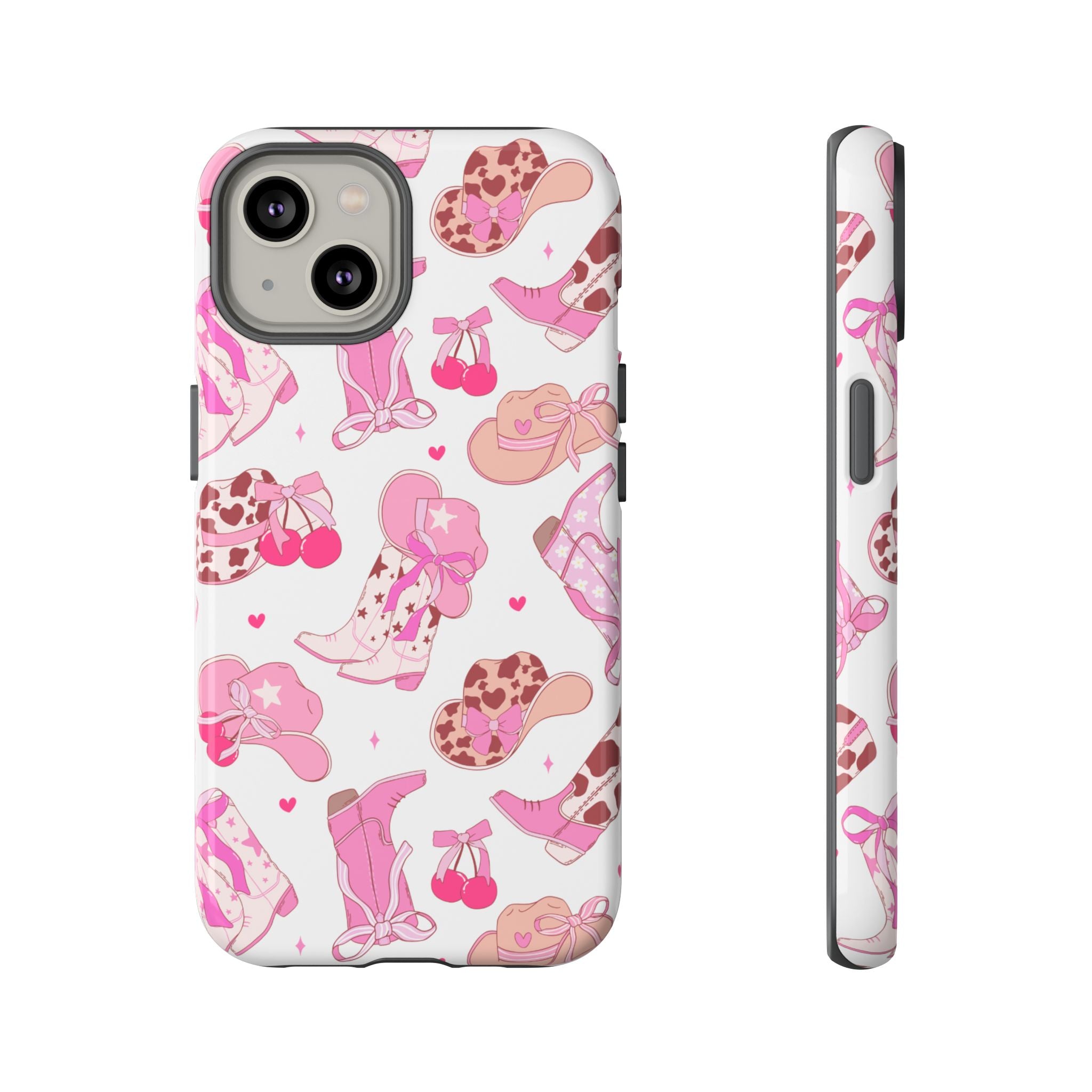Pink Cowgirl Phone Case - Cute Western Boots & Hats Pattern Tough Case