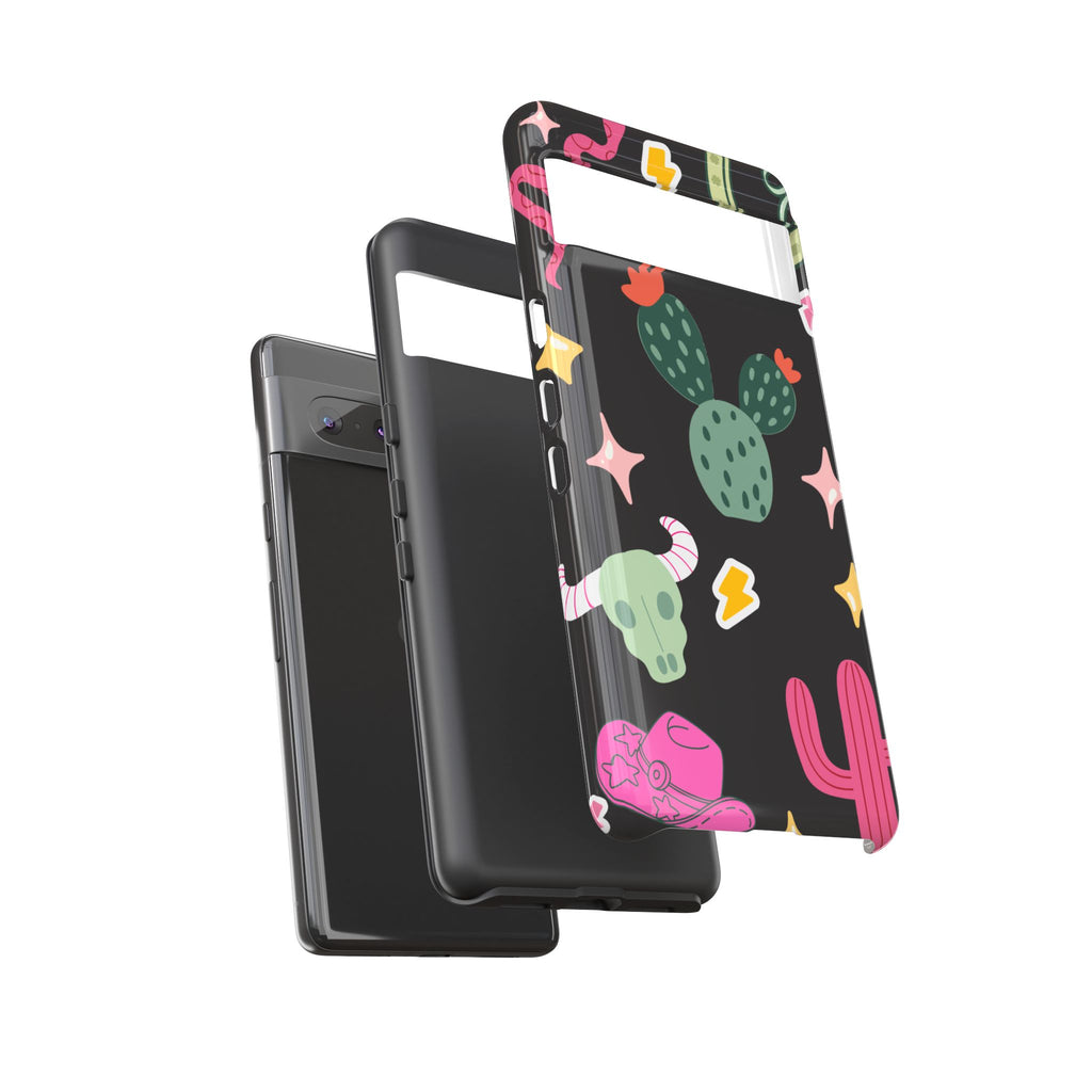 Southwest Desert Icons Tough Phone Case — Cactus, Cowboy & Skull Pattern