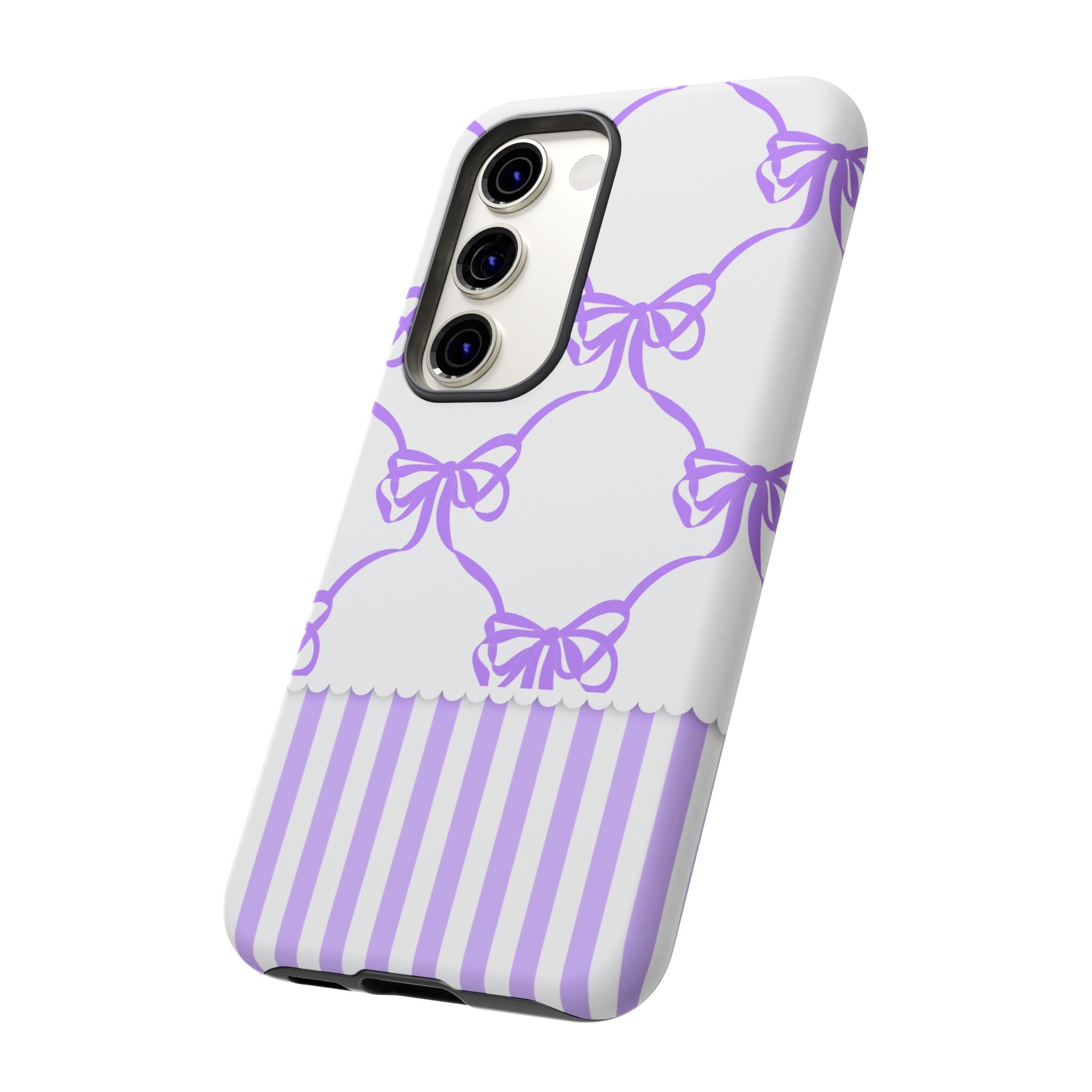 Lavender Bow Pattern Tough Phone Case - Striped Cute iPhone Cover