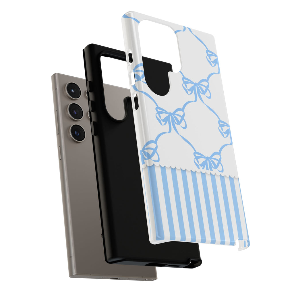 Blue Bow Stripes Phone Case — Cute Pastel Protective Tough Case