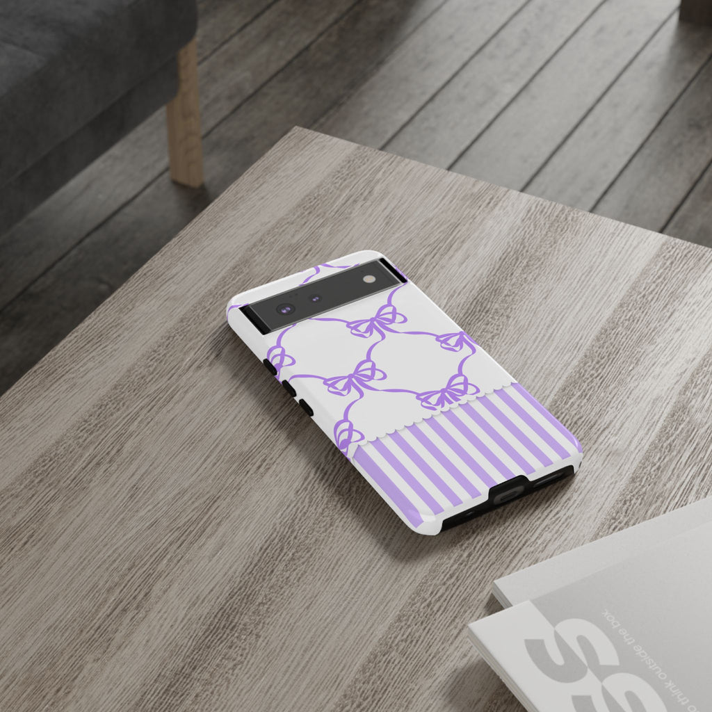 Lavender Bow Pattern Tough Phone Case - Striped Cute iPhone Cover